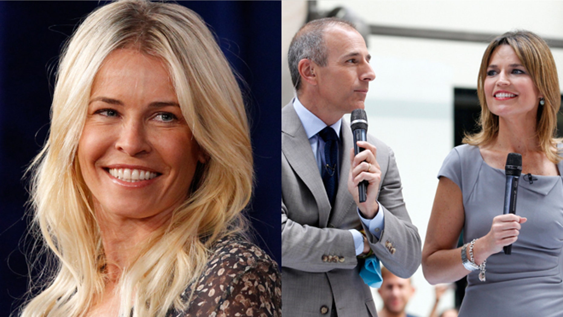 Chelsea Handler, left, and Matt Lauer and Savannah Guthrie, right.