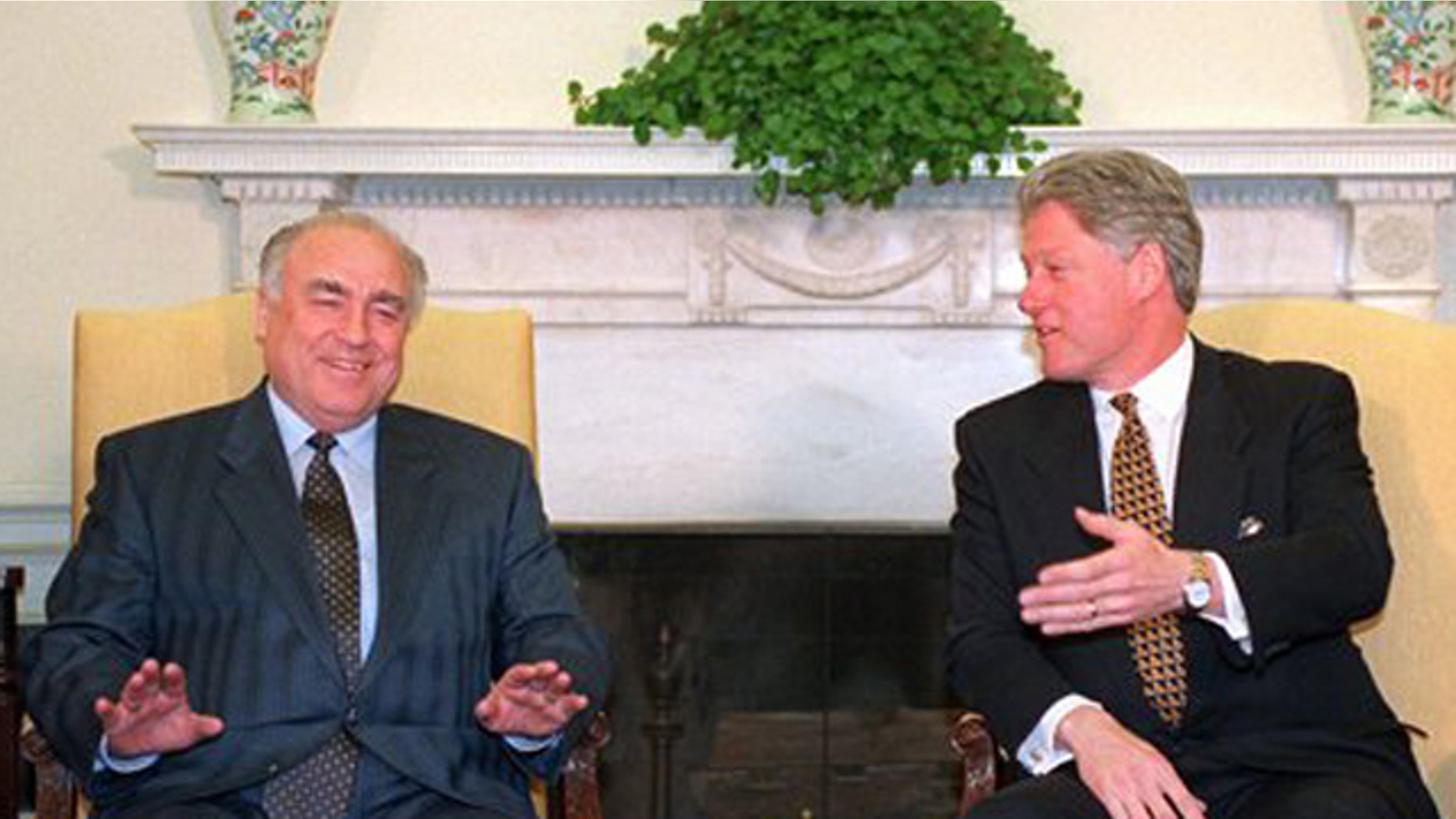 FILE - In this Jan. 30, 1996 file photo President Clinton sits with Russian Prime Minister Viktor Chernomyrdin during a meeting in the Oval Office of the White House. Viktor Chernomyrdin, who served as Russia's prime minister in the turbulent 1990s as the country was throwing off communism and developing as a market economy, died Wednesday, Nov. 3, 2010. He was 72. (AP Photo/Charles Tasnadi, File)