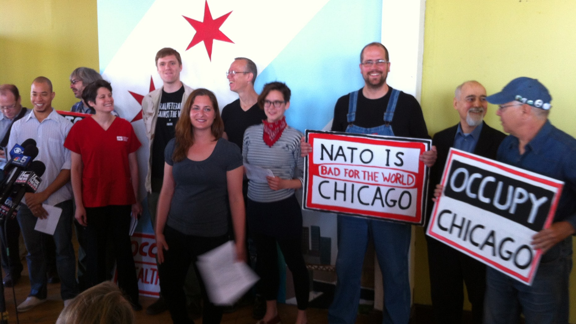 May 10, 2012: Protesters hold a media event in advance of demonstrations against the upcoming NATO summit in Chicago.