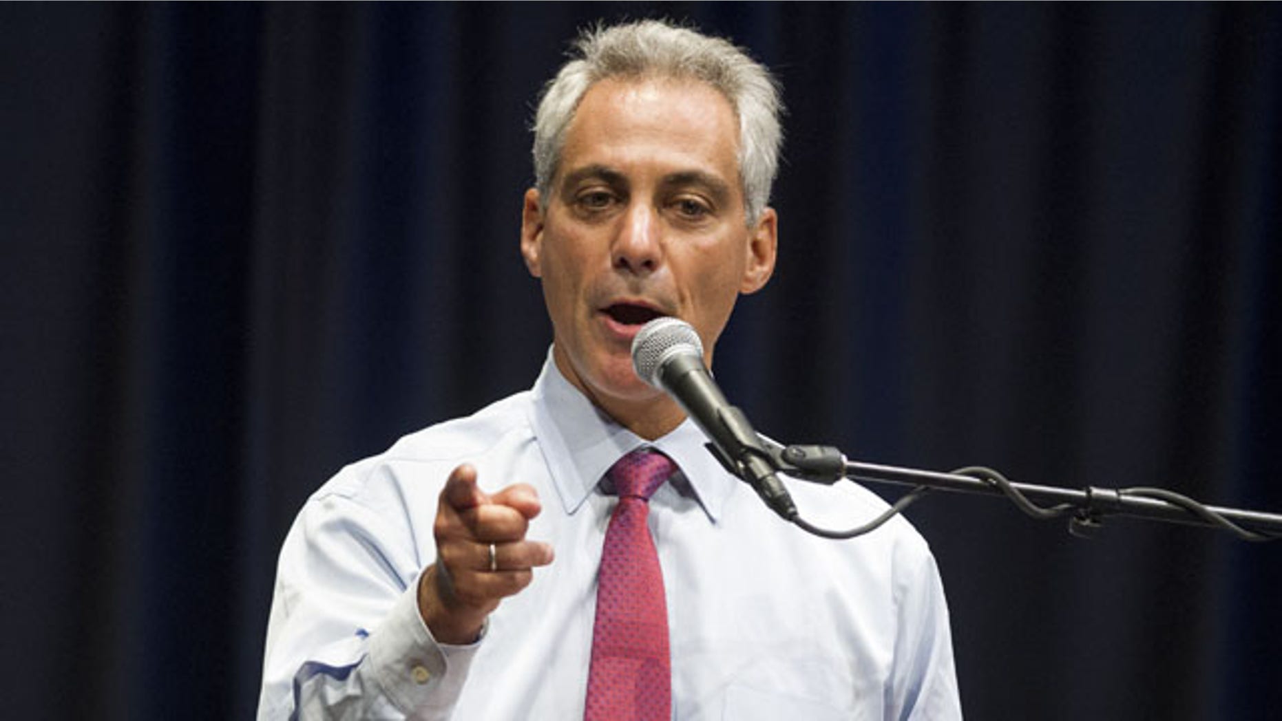 August 21, 2013: Chicago Mayor Rahm Emanuel speaks to members of the Safe Passage program during a training session at Chicago State University. (AP Photo/Scott Eisen)