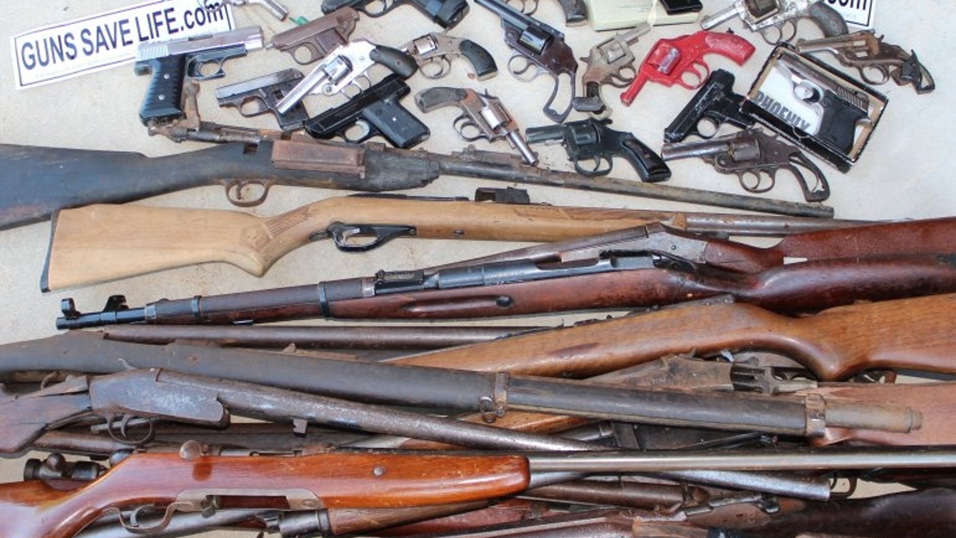 This photo, provided by "Guns Save Life," shows the group's rifles that were sold to the Chicago Police Department under the city's firearms buyback program.