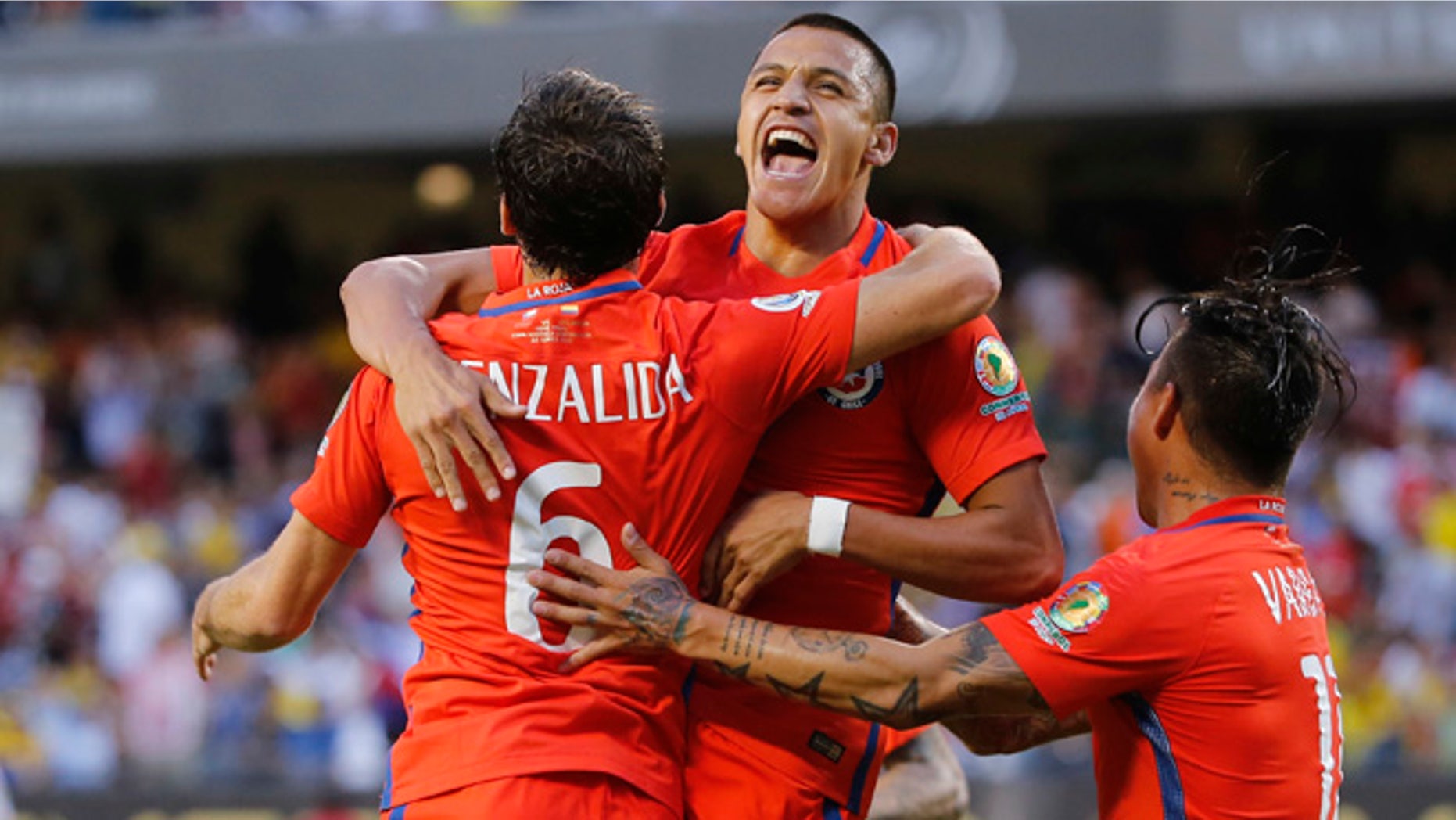 Chile's Jose Pedro Fuenzalida celebrates his goal at Soldier Field in Chicago, June 22, 2016.