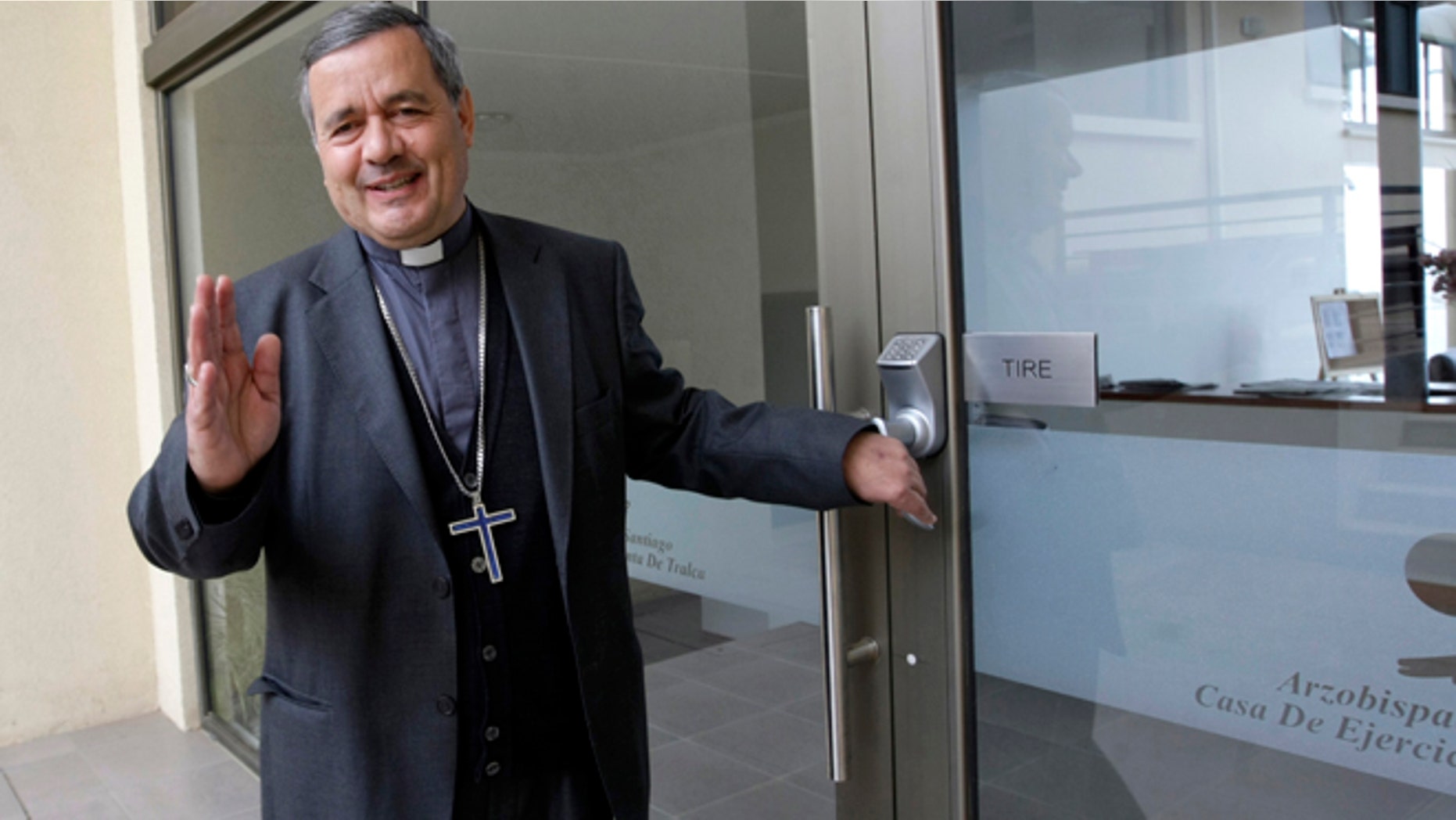 In this April 8, 2011 photo, Bishop Juan Barros arrives to the Episcopal Conference of Chile in El Quisco, Chile. Barros has been tapped by Pope Francis to become bishop of a southern Chilean diocese in March 2015, provoking an unprecedented outcry by abuse victims and Catholic faithful who contend he covered up sexual abuse committed by his mentor and superior, Rev. Fernando Karadima, in the 1980s and 90s. Barros has declined to comment publicly on allegations against him. (AP Photo/La Tercera)