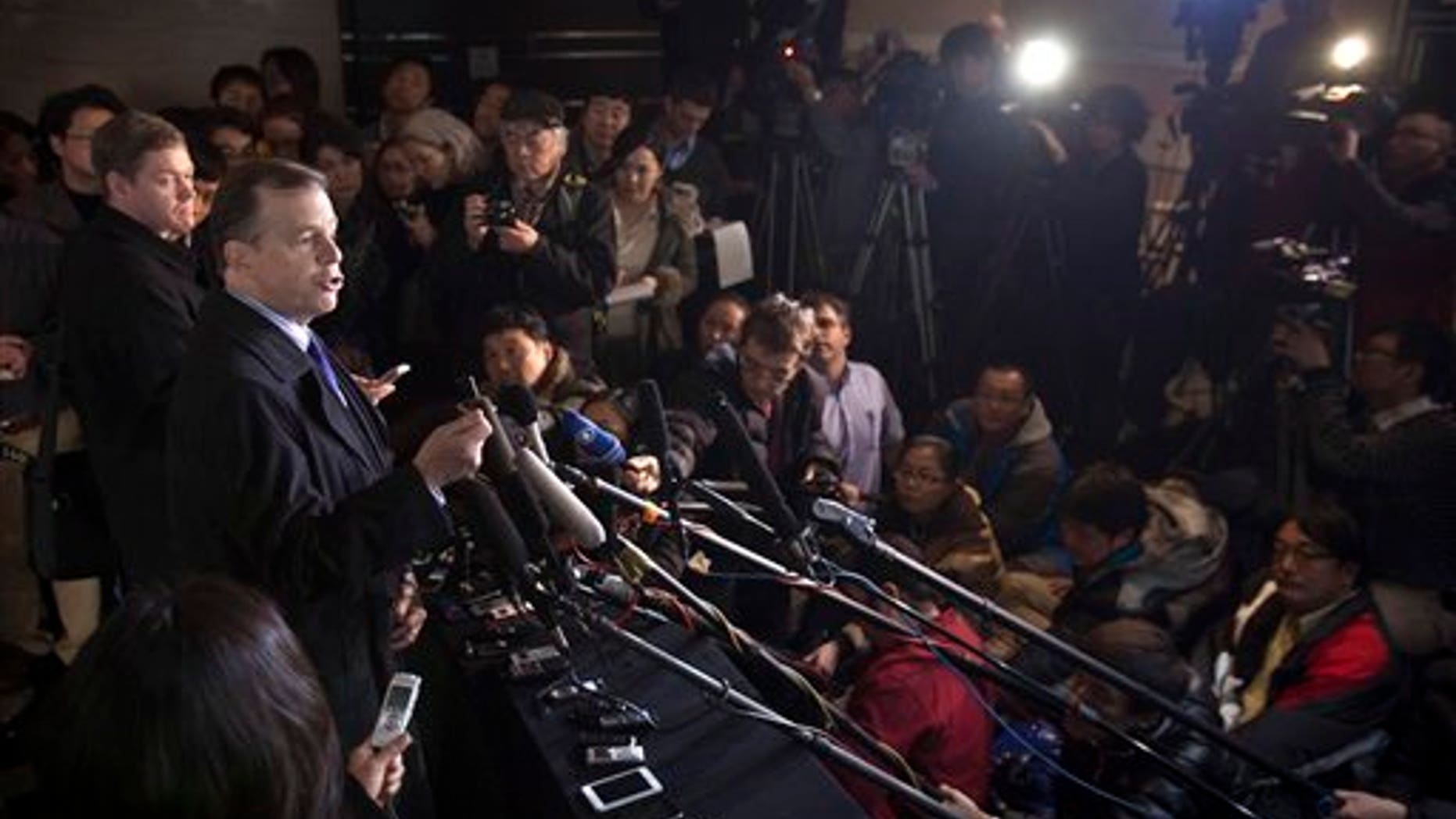 Feb. 22: U.S. Special Representative for North Korea Affairs Glyn Davies speaks to journalists upon arrival at a hotel in Beijing, China.