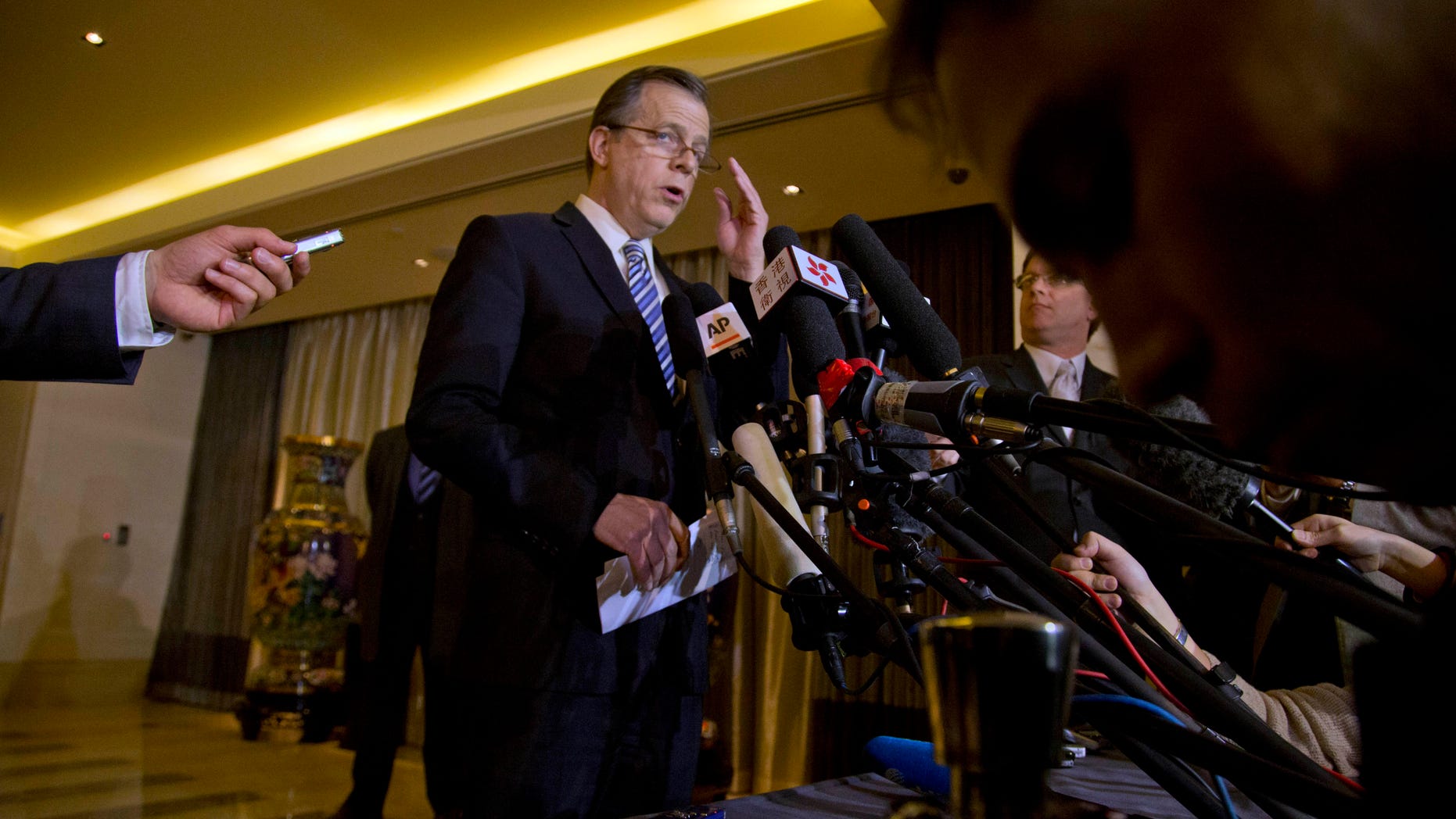 Jan. 25, 2013 - U.S. Special Representative for North Korea Policy Ambassador Glyn Davies speaks to journalists at a hotel in Beijing, China.