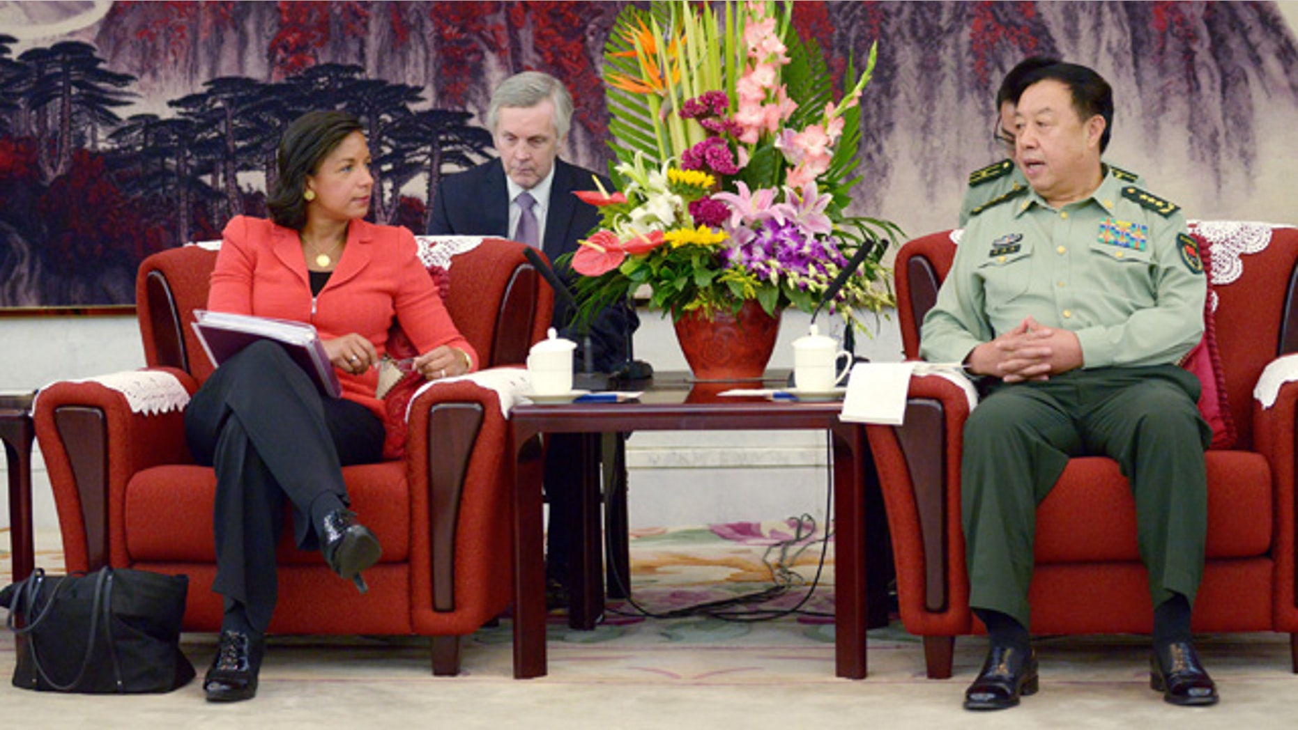 September 9, 2014: U.S. National Security Advisor Susan Rice, left, talks with Fang Changlong, vice chairman of the Central Military Commission at Bayi Building in Beijing. (AP Photo/Wang Zhao, Pool)