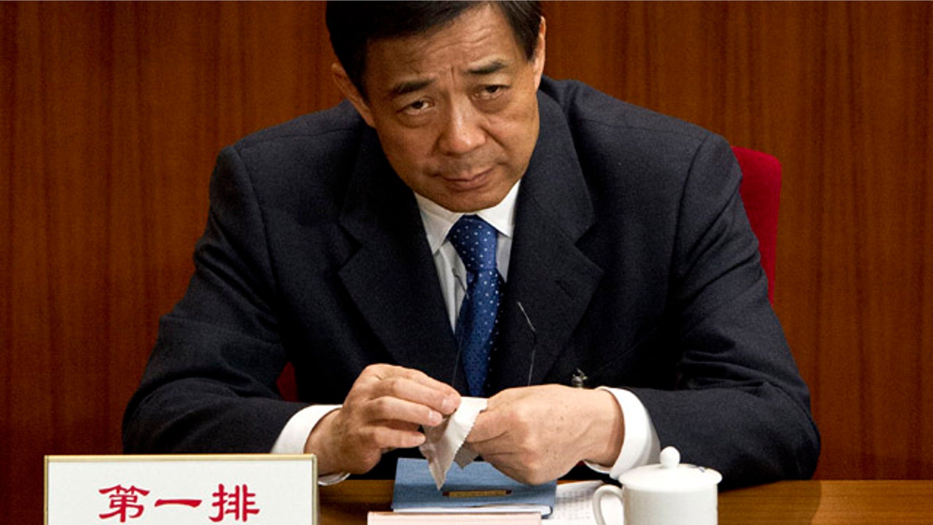 FILE 2002: Chongqing party secretary Bo Xilai at a plenary session of the National People's Congress at the Great Hall of the People in Beijing.