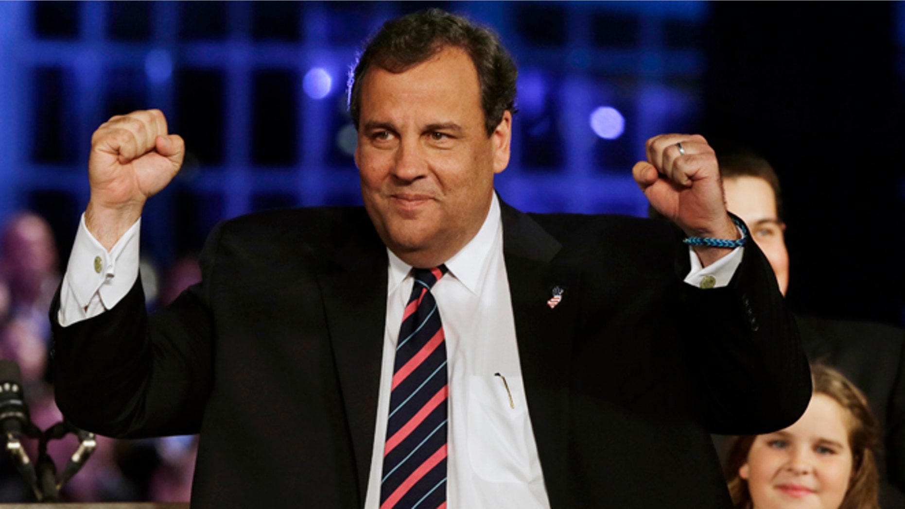 Gov. Chris Christie celebrates his election victory in Asbury Park, N.J., Tuesday, Nov. 5, 2013.