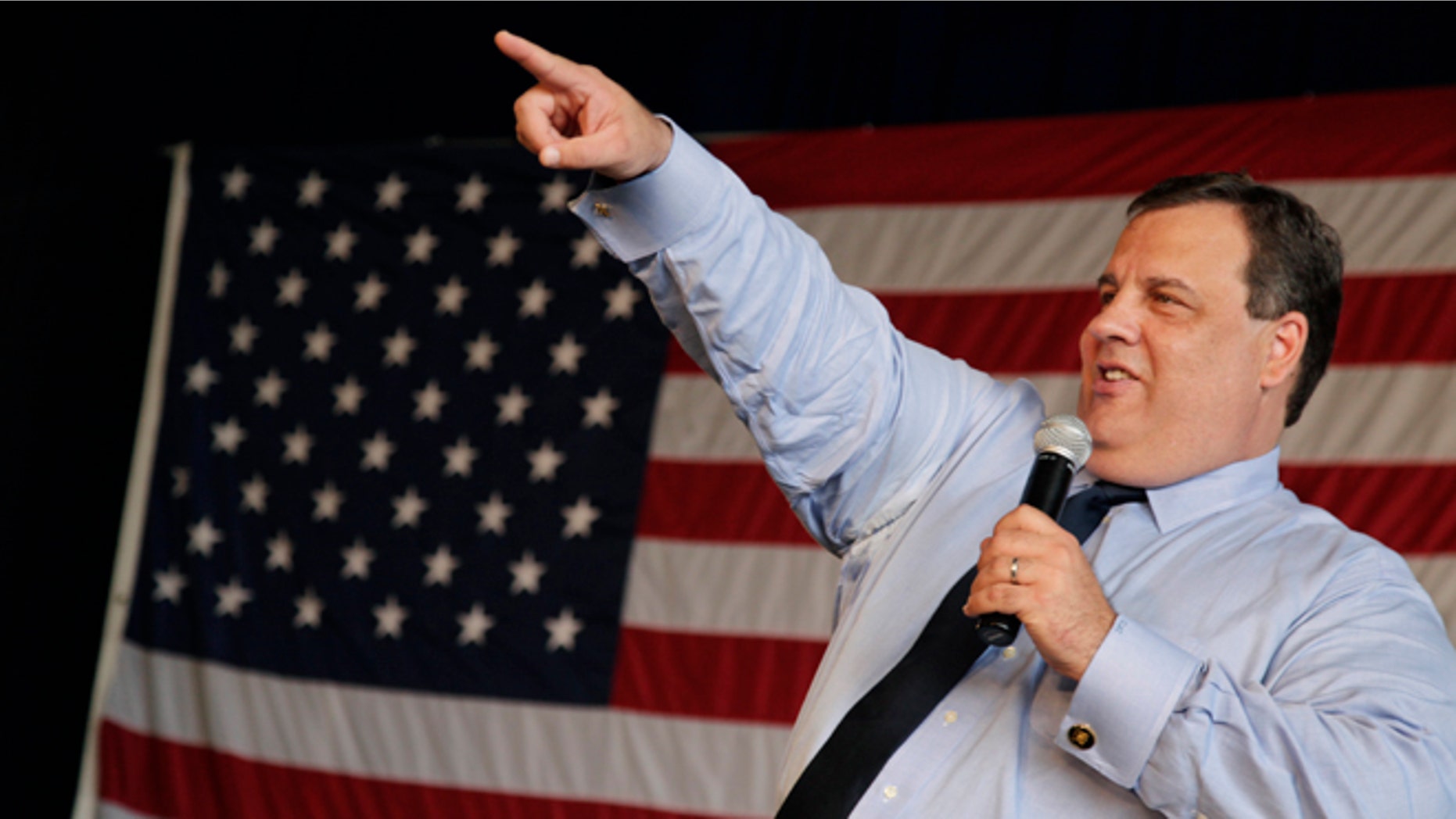 FILE - In this May 16, 2012 file photo, New Jersey Gov. Chris Christie jokes during a large town hall gathering in East Hanover, N.J., Christie has been tapped by the GOP for high-profile spot of keynote speaker at the Republican National Convention in Tampa, Fla. (AP Photo/Mel Evans, File)