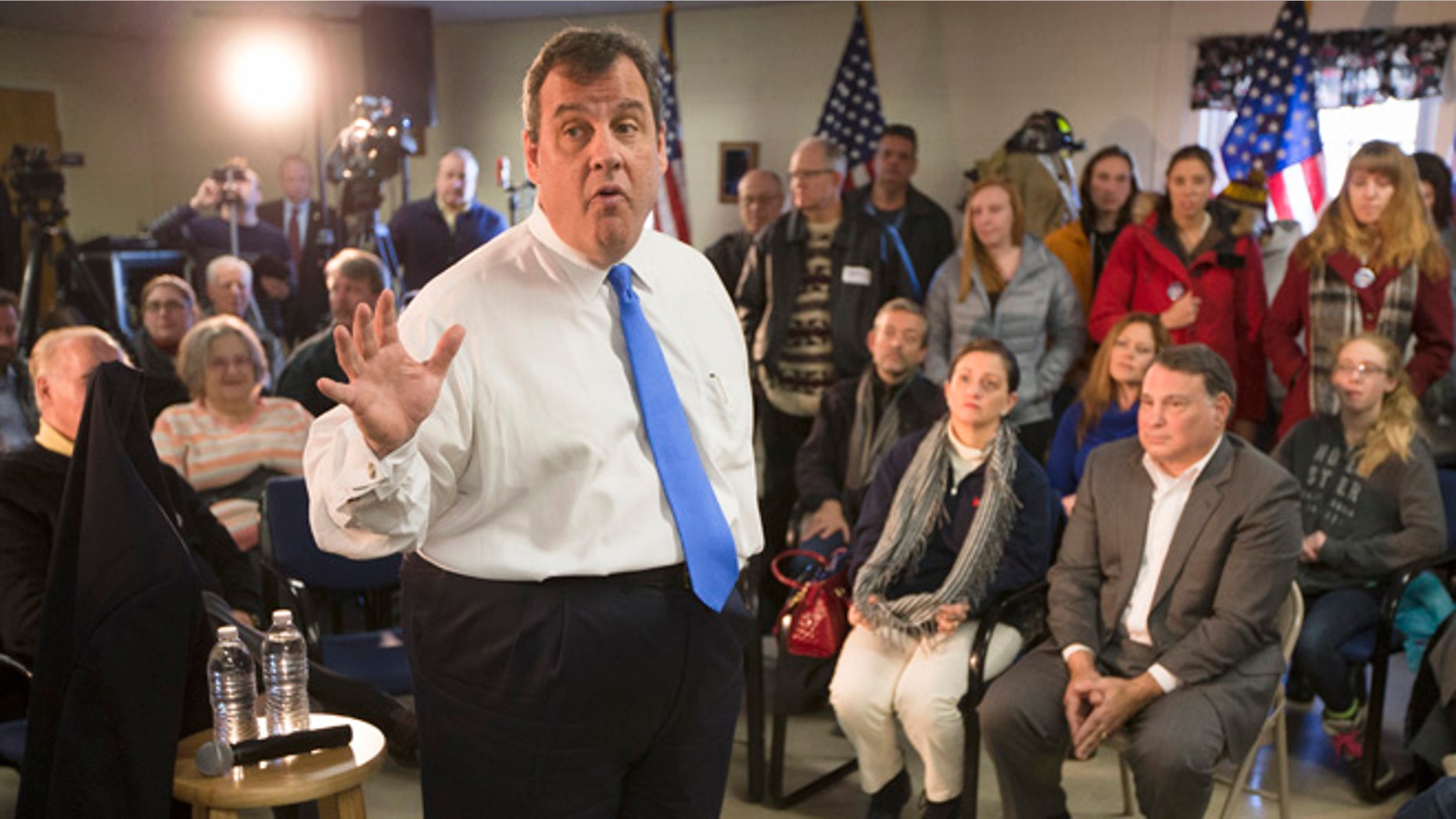 Republican presidential candidate, New Jersey Gov. Chris Christie speaks during a town hall style campaign stop, Wednesday, Jan. 13, 2016, at Pinardville Fire Station in Manchester, N.H. (AP Photo/John Minchillo)