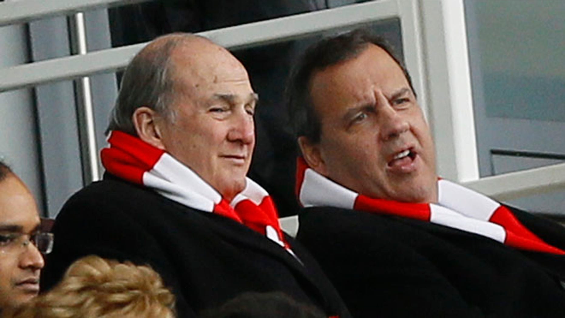 Feb. 1, 2015: New Jersey Gov. Chris Christie, top right, watching an English Premier League soccer match between Arsenal and Aston Villa at the Emirates stadium in London, England.