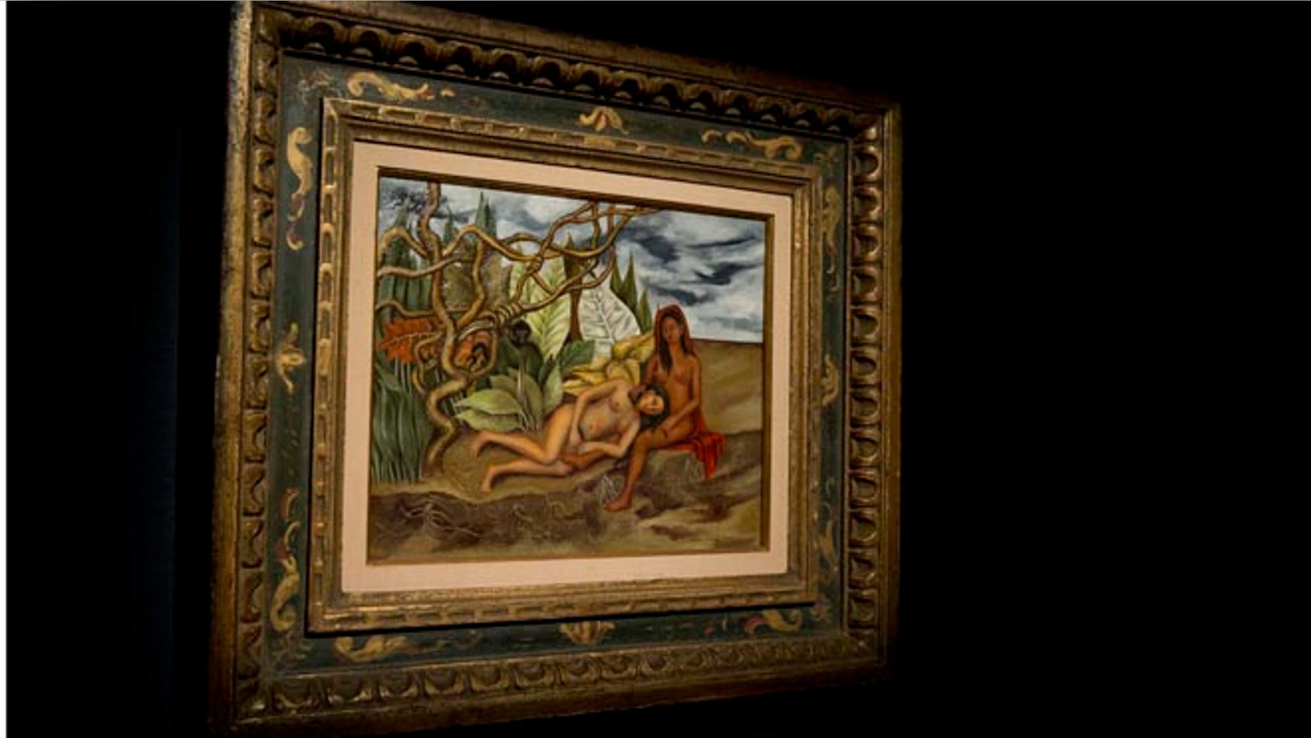 EDS NOTE: NUDITY - In this Friday, April 29, 2016 file photo, the painting, "Two Nudes in the Forest (The Land Itself)" by Frida Khalo, is on display during the press preview of "Bound to Fail" at Christie's auction house in New York. The painting by Kahlo is poised to set a new auction record for the Mexican painter at Christieâs sale of impressionist and modern art on Thursday evening, May 12, 2016. (AP Photo/Mary Altaffer, File)