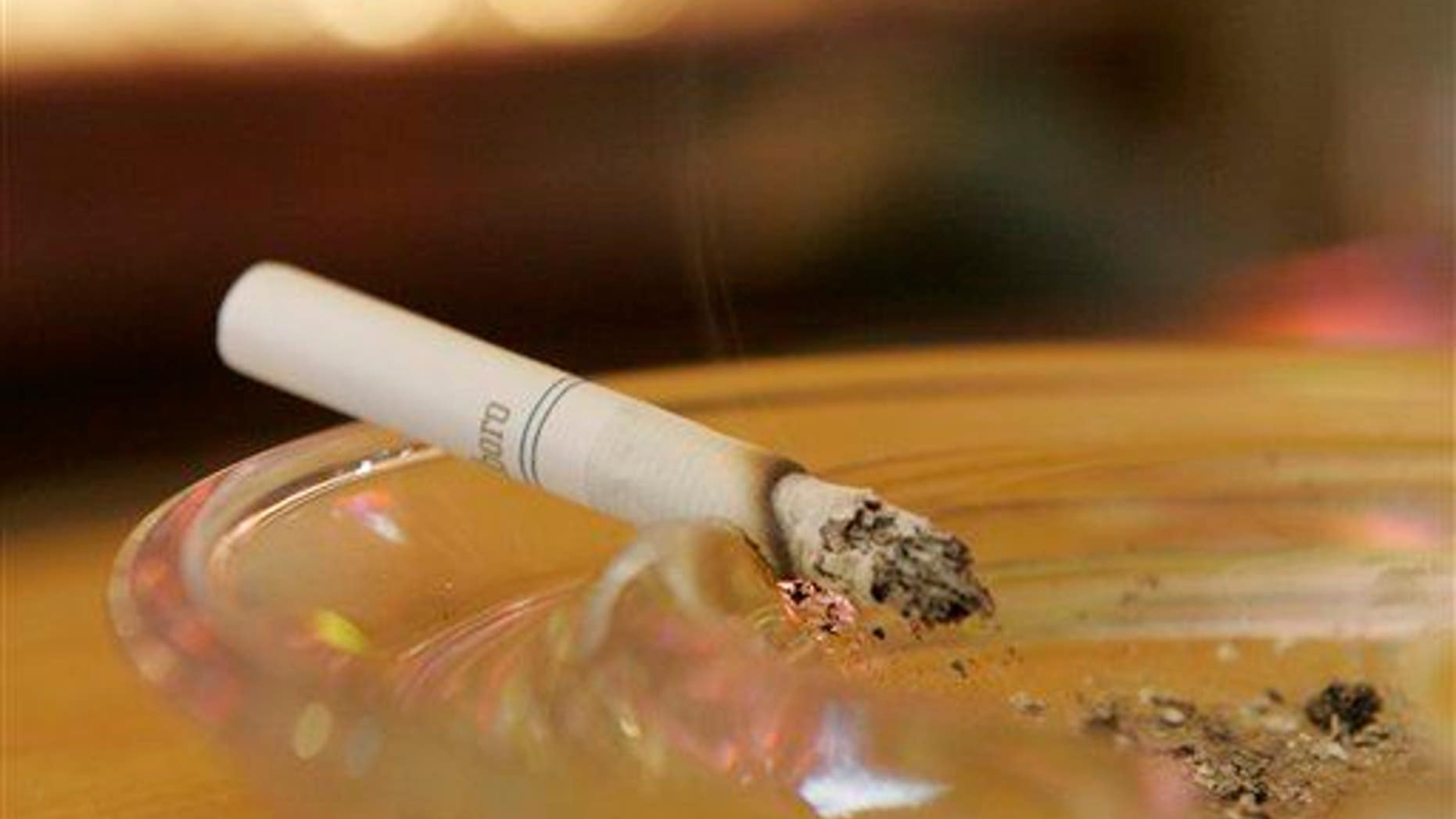 A cigarette sits in an ashtray. Smokers may be at greater risk of MRSA, a new study suggests.