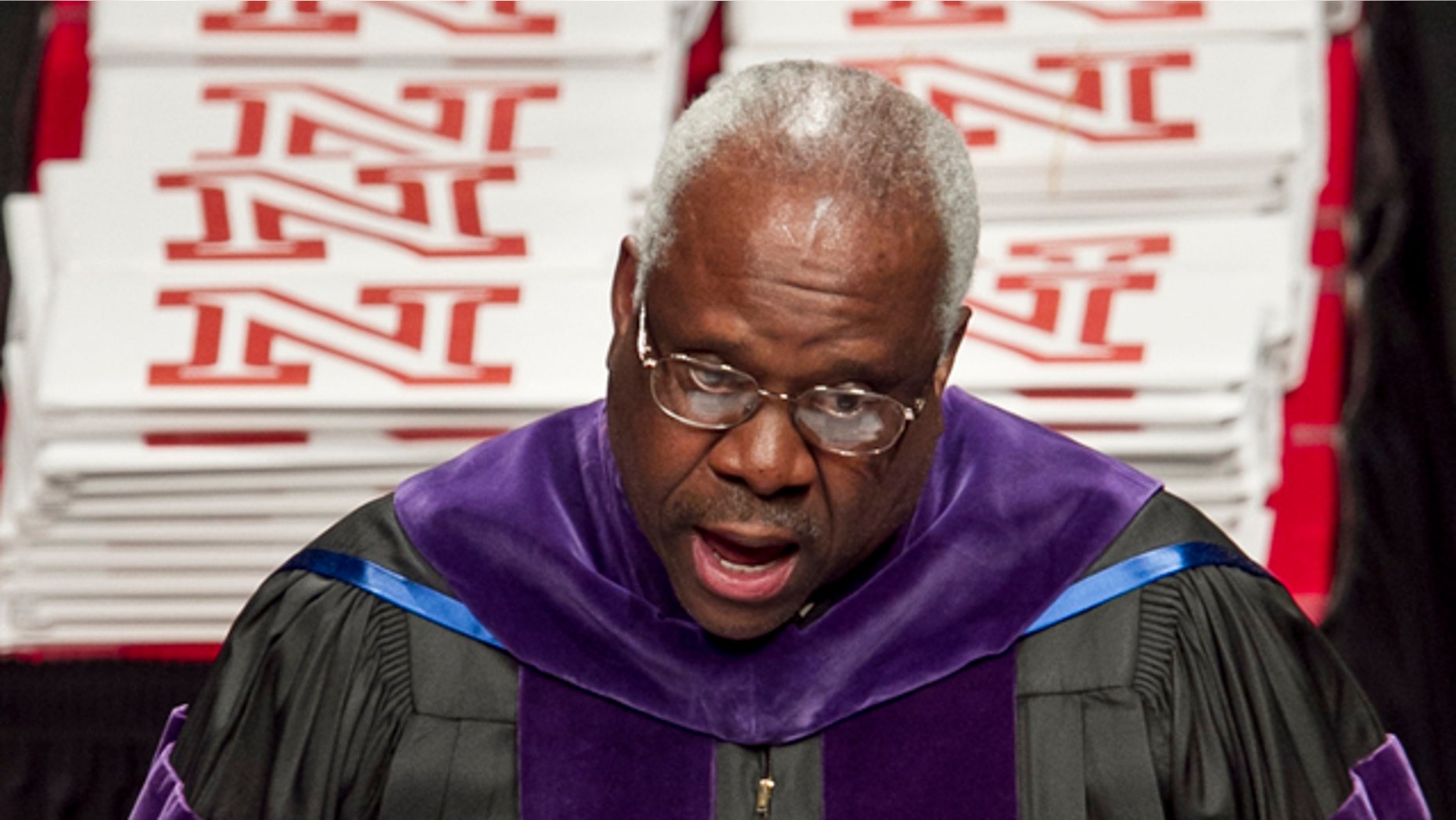 May 7: Supreme Court Justice Clarence Thomas delivers the commencement address to graduates of the University of Nebraska's law school in Lincoln, Neb.