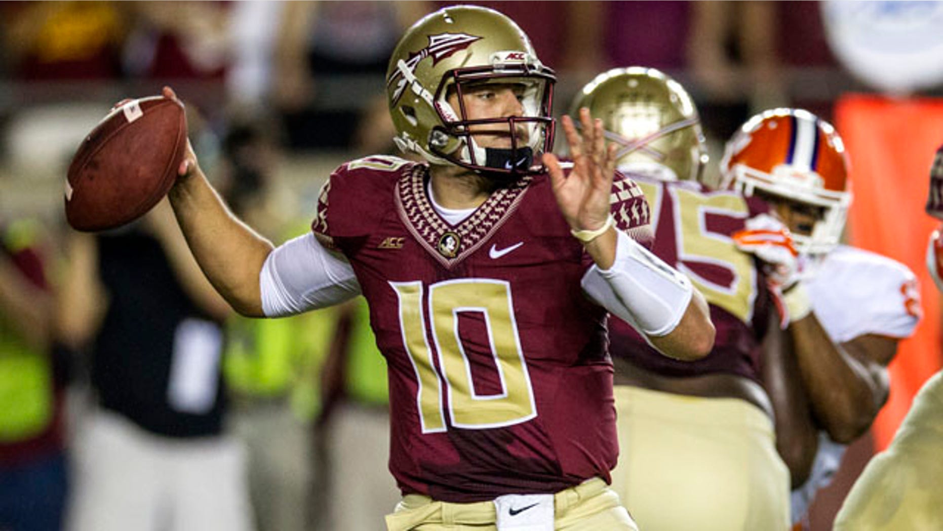 September 20, 2014: Florida State quarterback Sean Maquire throws a pass in the first half of an NCAA college football game against Clemson in Tallahassee, Fla. FSU quarterback Jameis Winston was suspended for the game. (AP Photo/Mark Wallheiser)
