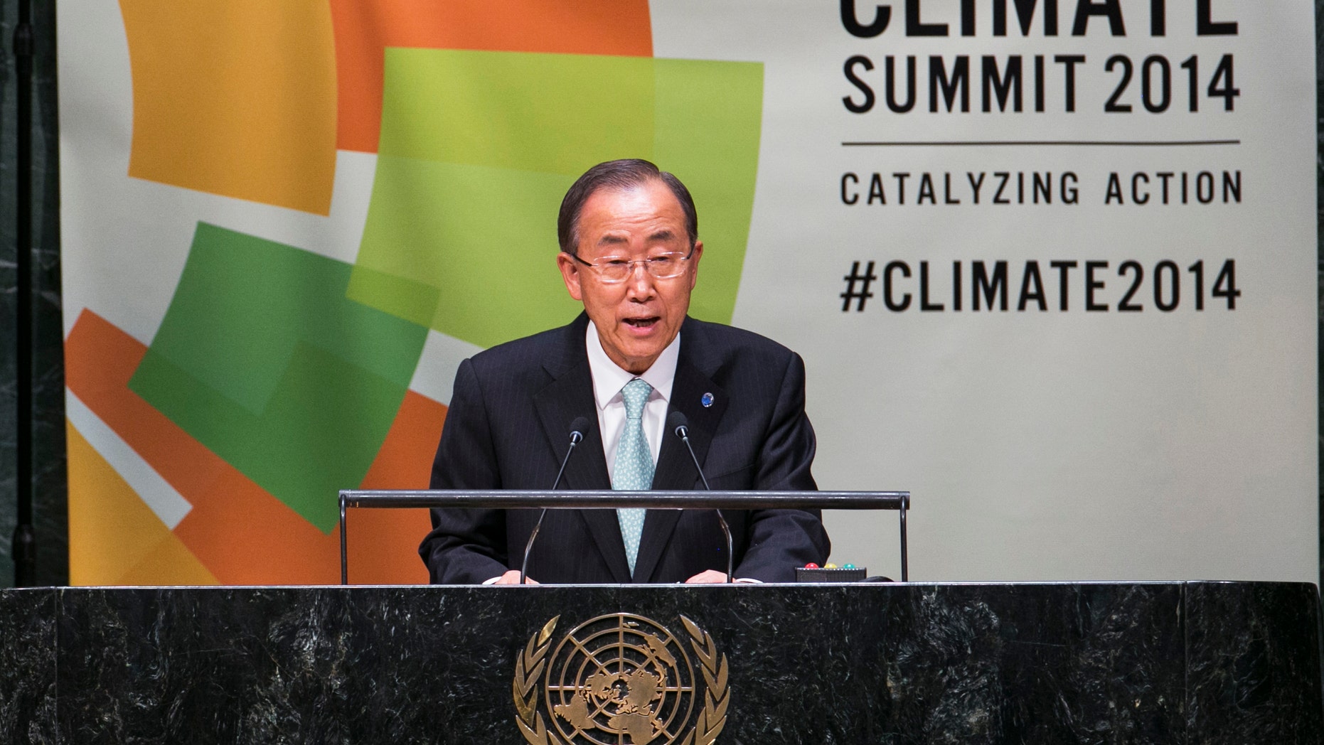 U.N. Secretary General Ban Ki-moon speaks during the Climate Summit.