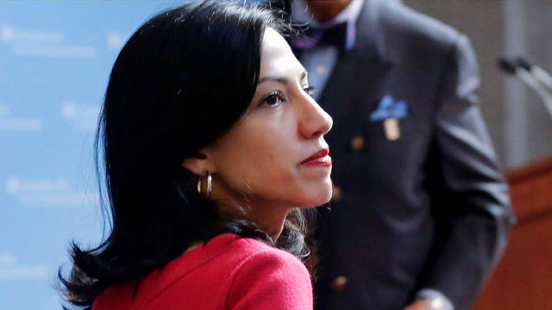 FILE - In this April 29, 2015 file photo, Huma Abedin is seen in New York. (AP Photo/Mark Lennihan, File)