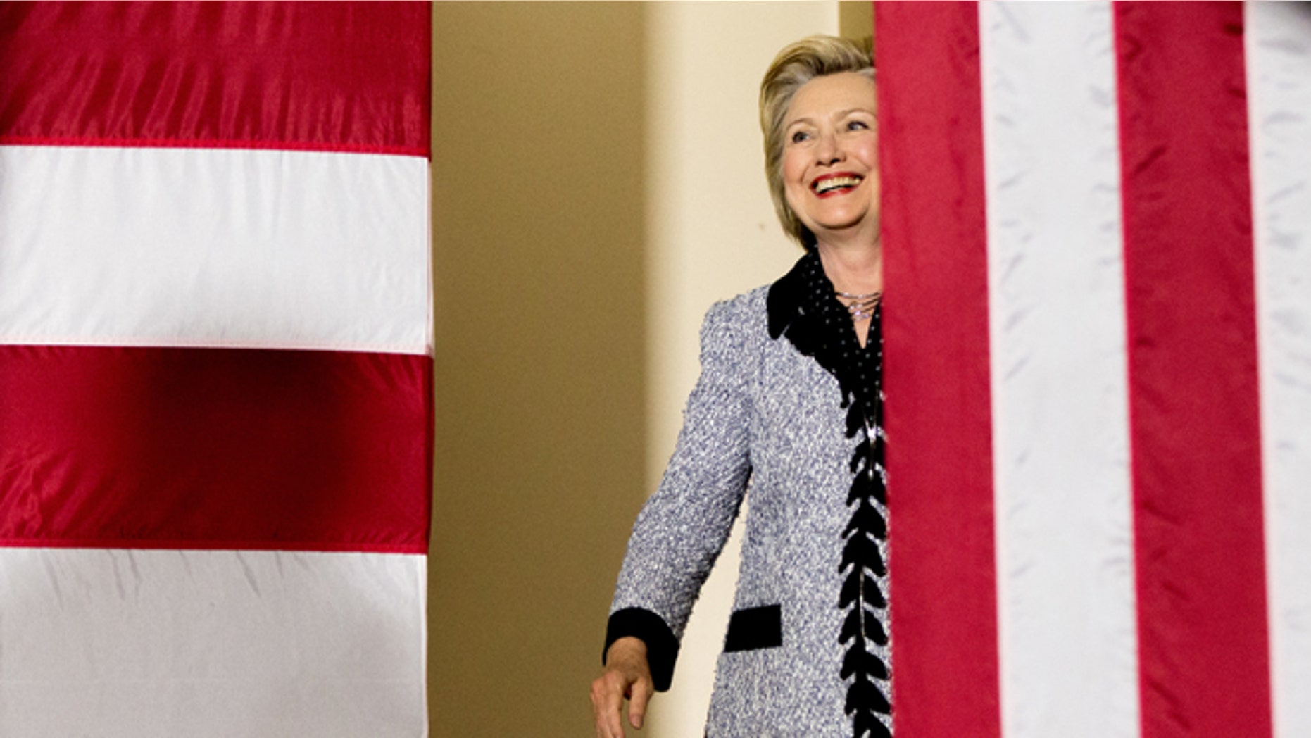 Democratic presidential candidate Hillary Clinton arrives to speak at a rally at the International Brotherhood of Electrical Workers Circuit Center in Pittsburgh, Tuesday, June 14, 2016. (AP Photo/Andrew Harnik)