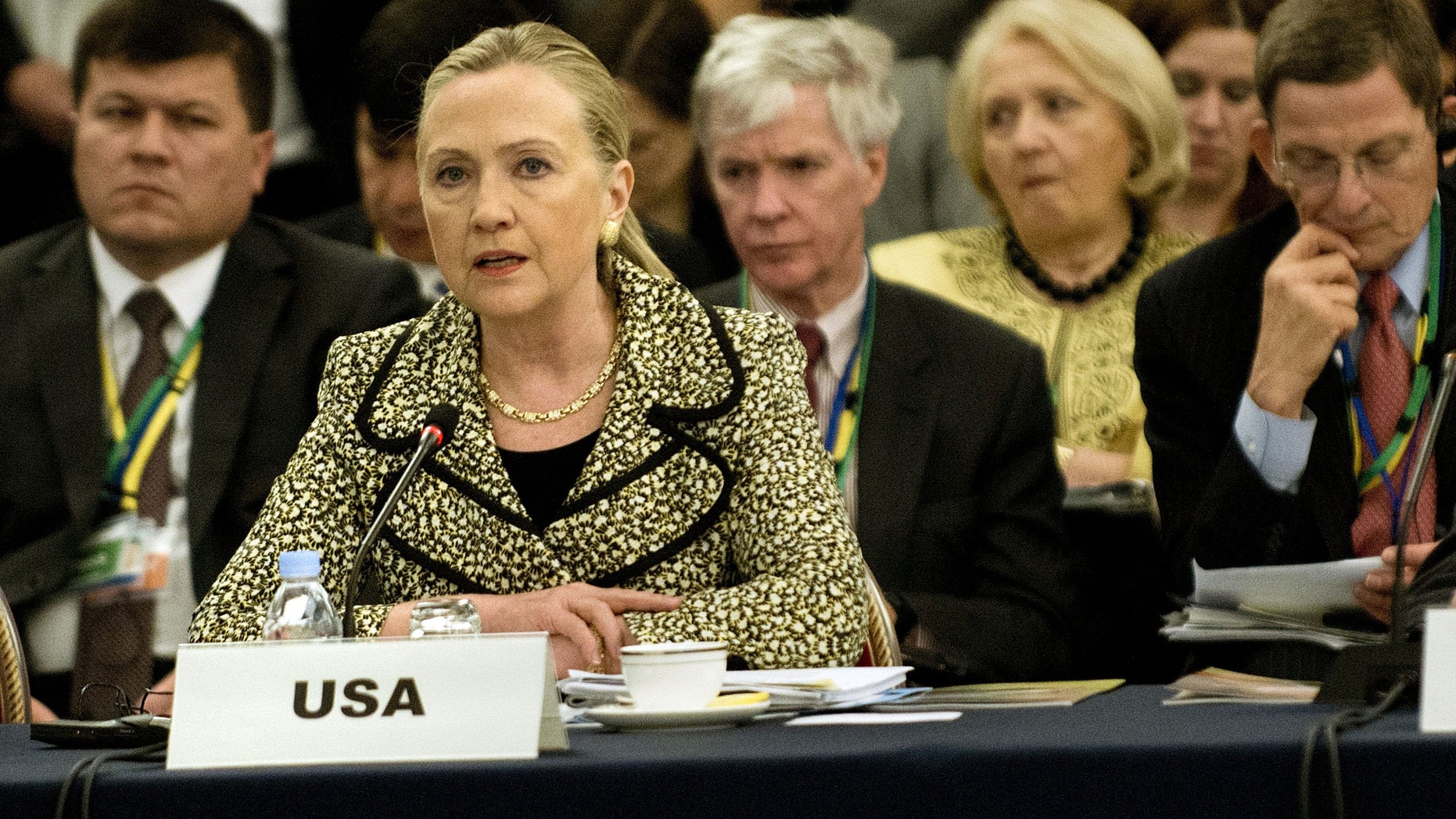 July 8, 2012: US Secretary of State Hillary Clinton speaks during a plenary session of an international conference on Afghan civilian assistance at a hotel in Tokyo.