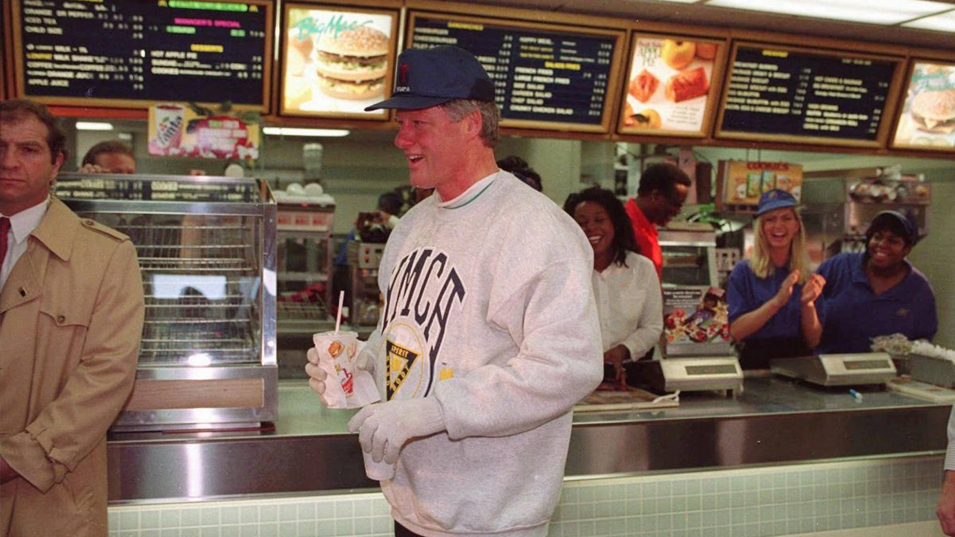 Then-President Clinton leaves an Arkansas McDonald's, sans Big Mac, in this 1993 AP File Photo