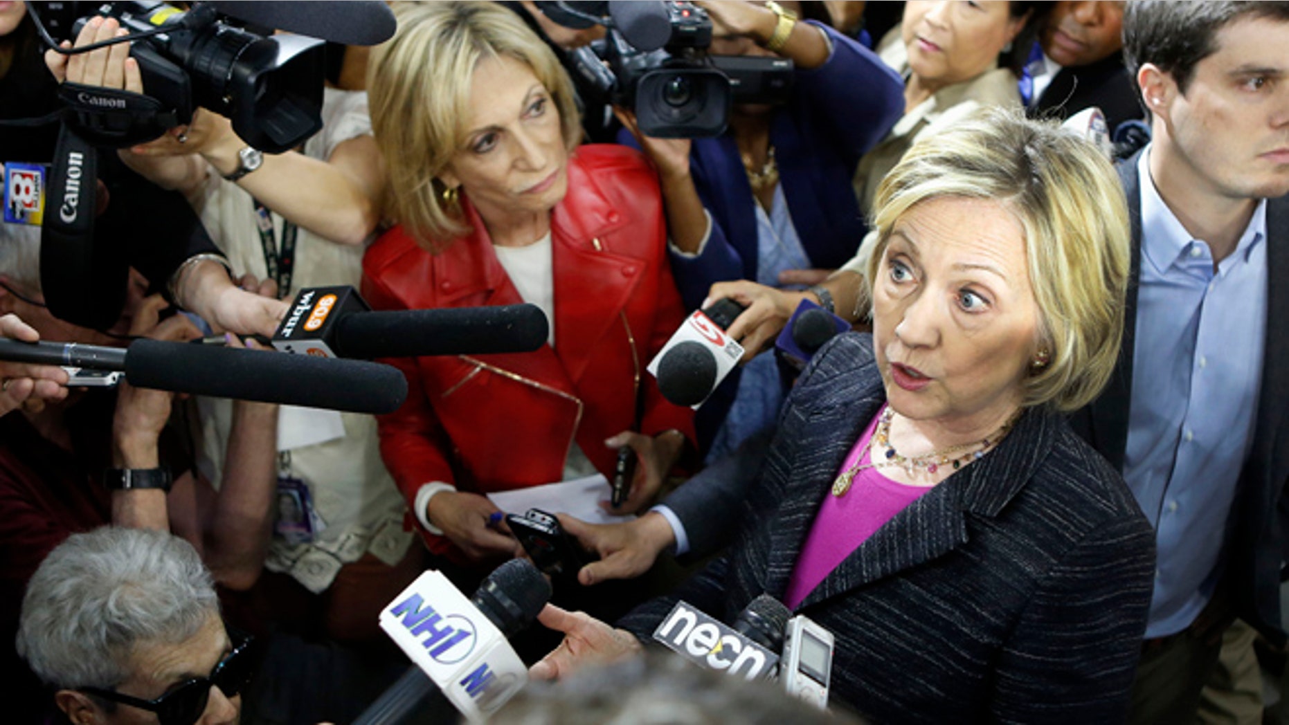 Friday, May 22, 2015: Democratic presidential candidate Hillary Rodham Clinton speaks to reporters after a round table discussion at Smuttynose Brewery, in Hampton, N.H.