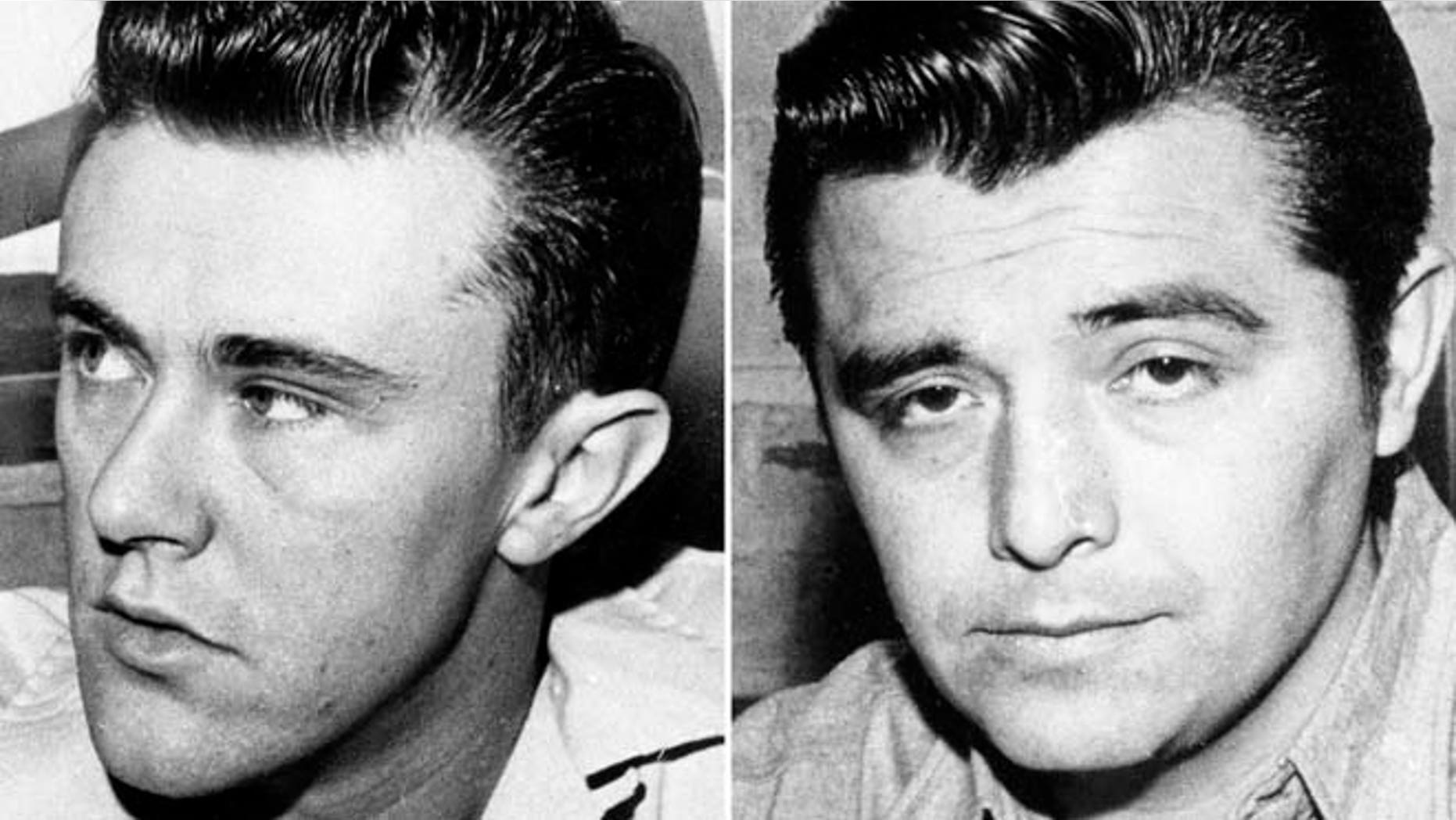 This combination made from undated file photos shows Richard Hickock, left, and Perry Smith, the two men hanged for the Nov. 15, 1959 murders of Herb and Bonnie Clutter and their children in Holcomb, Kan.