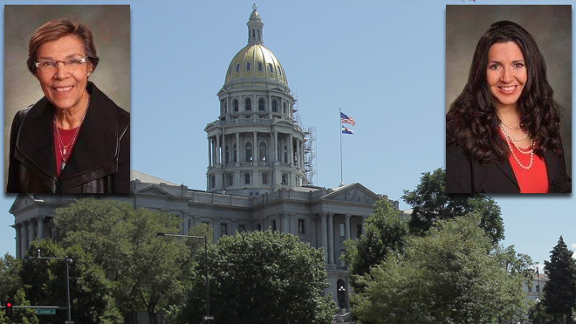 The Colorado State Capitol Building in Denver with Lucia Guzman (left) and Crisanta Duran. (Photos: Legislators, http://www.leg.state.co.us; Capitol, Doug Pensinger/Getty Images)