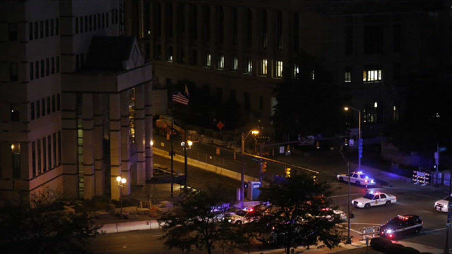 September 24, 2013: Dozens of police cars and fire trucks surround the Columbus Division of Police headquarters Tuesday after reports of an explosion. A Columbus Fire Department official says firefighters and police have not found any visual evidence of an explosion. No injuries have been reported. (AP Photo/The Columbus Dispatch, Jonathan Quilter)