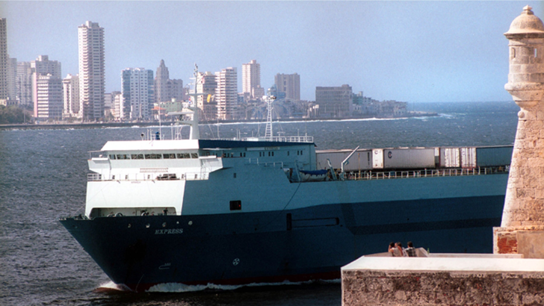 The Express Monrovia arrives December 16, 2001, at the Port of Havana, Cuba. The vessel was one of the first commercial shipments to arrive in Havana from the U.S.A. after 1963. It was carrying a shipment of corn. (Photo by Jorge Rey/Getty Images)