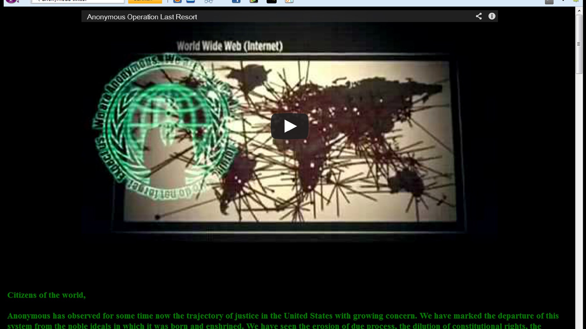 Jan. 26, 2013: This screen shot shows the website of the U.S. Sentencing Commission after it was hijacked by the hacker-activist group Anonymous, to avenge the death of Aaron Swartz, an Internet activist who committed suicide.