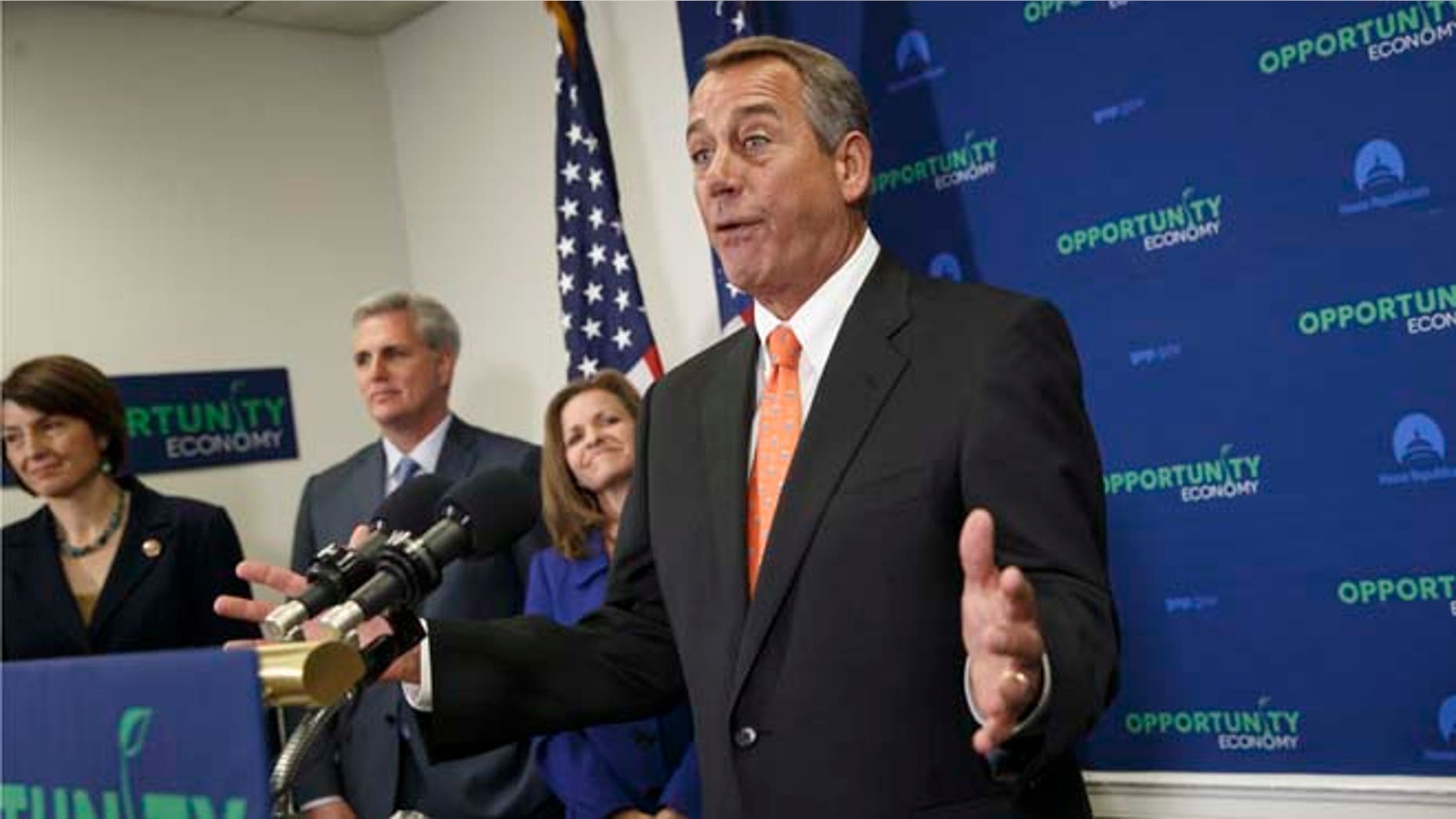 Speaker John Boehner following a GOP strategy meeting, on Capitol Hill, Wednesday, Feb. 11, 2015