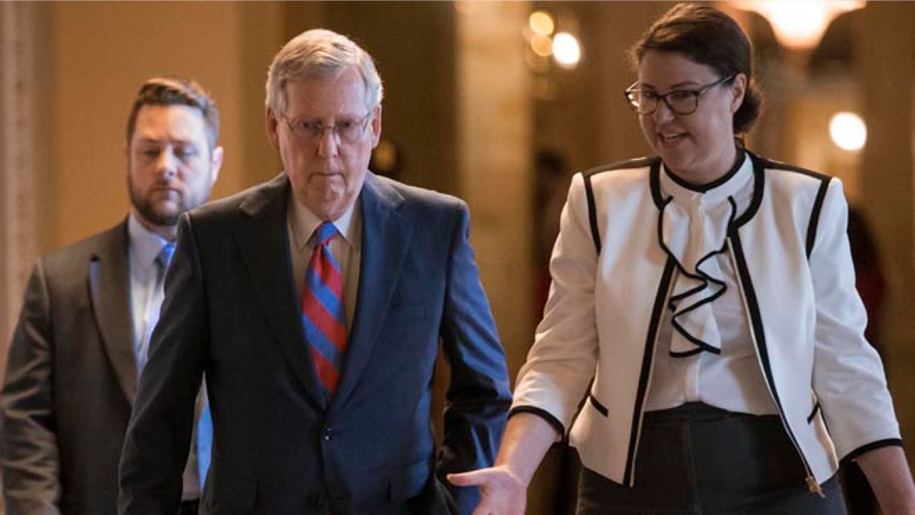 Senate Majority Leader Mitch McConnell of Ky. walks to the Senate chamber on Capitol Hill, Wednesday, June 29, 2016.