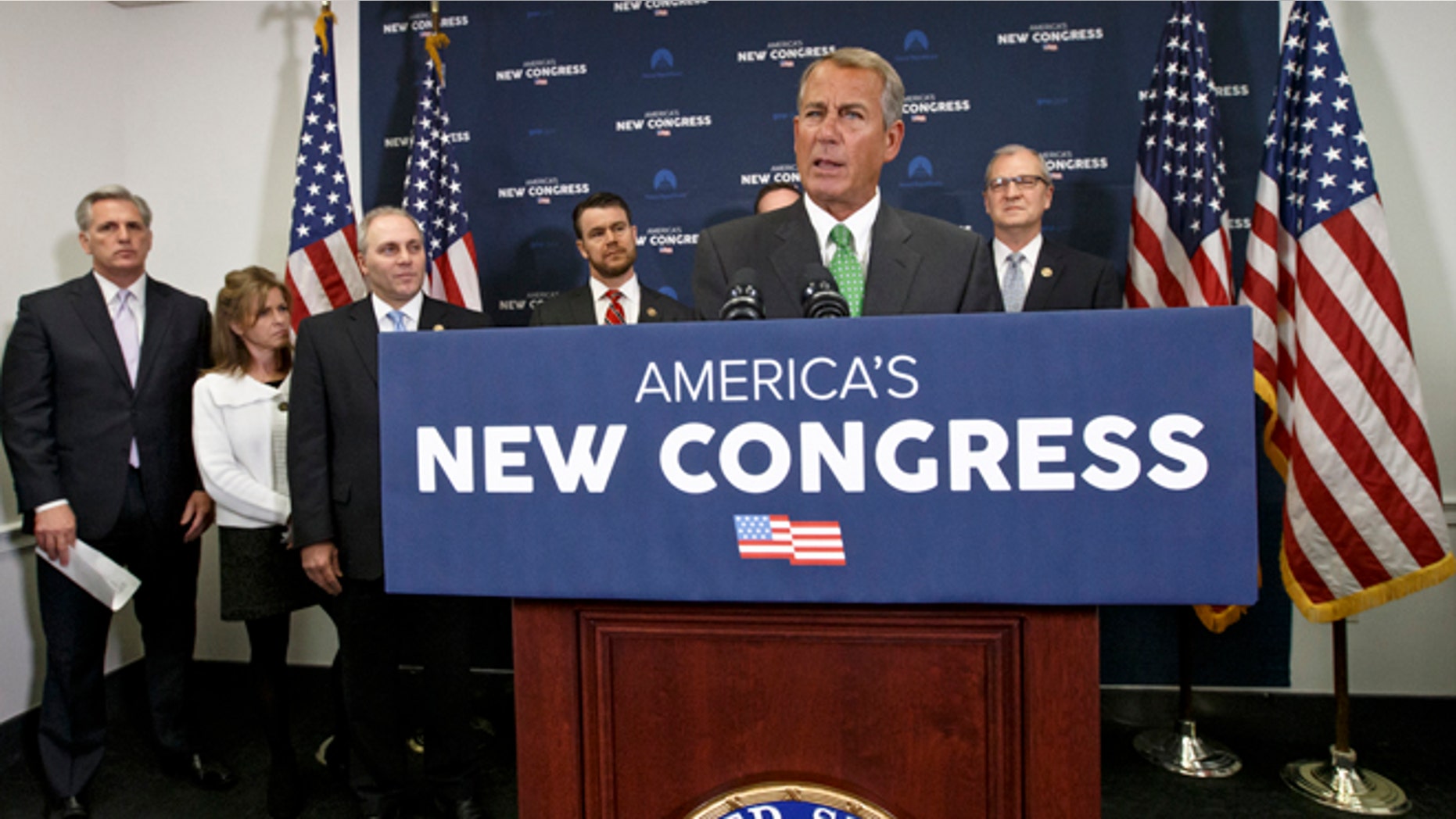 House Speaker John Boehner of Ohio speaks to reporters following a House GOP caucus meeting on Capitol Hill in Washington, Wednesday, Jan. 7, 2015.