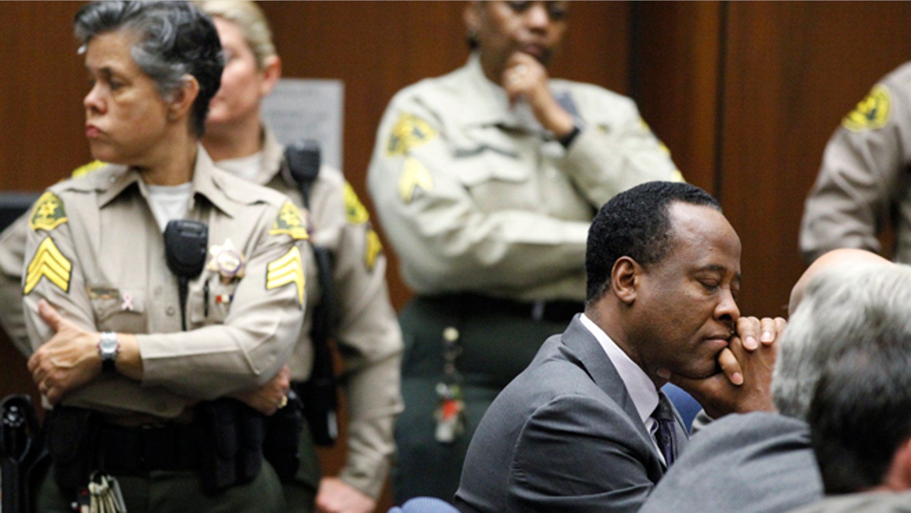 Nov. 29, 2011: Dr. Conrad Murray closes his eyes after he was sentenced to four years in county jail for his involuntary manslaughter conviction of pop star Michael Jackson in Los Angeles.