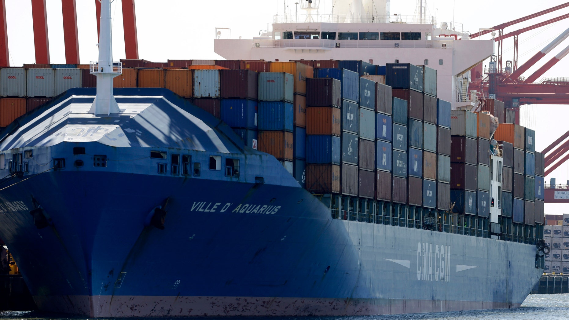 June 27: The Ville D' Aquarius is docked at the Port Newark container terminal.