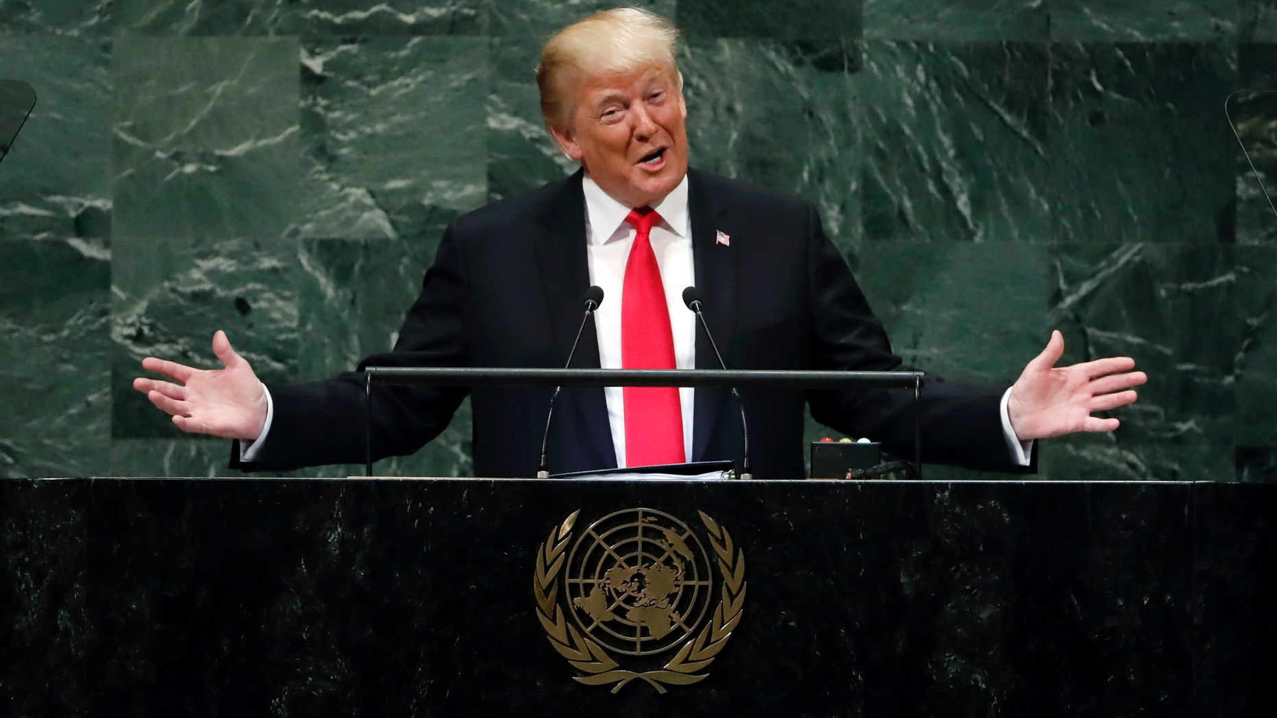 President Donald Trump addresses the 73rd session of the United Nations General Assembly, at U.N. headquarters, Tuesday, Sept. 25, 2018. (AP Photo/Richard Drew)