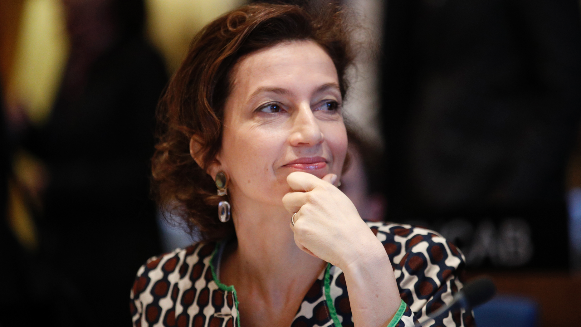 FILE - In a Monday April 9, 2018 file photo, UNESCO Director General France's Audrey Azoulay attends the UNESCO executive council in Paris, before delivering her first speech to the executive council since she has been elected as head of the United Nations Educational, Scientific and Cultural Organization in Nov. 2017. (AP Photo/Francois Mori, File)
