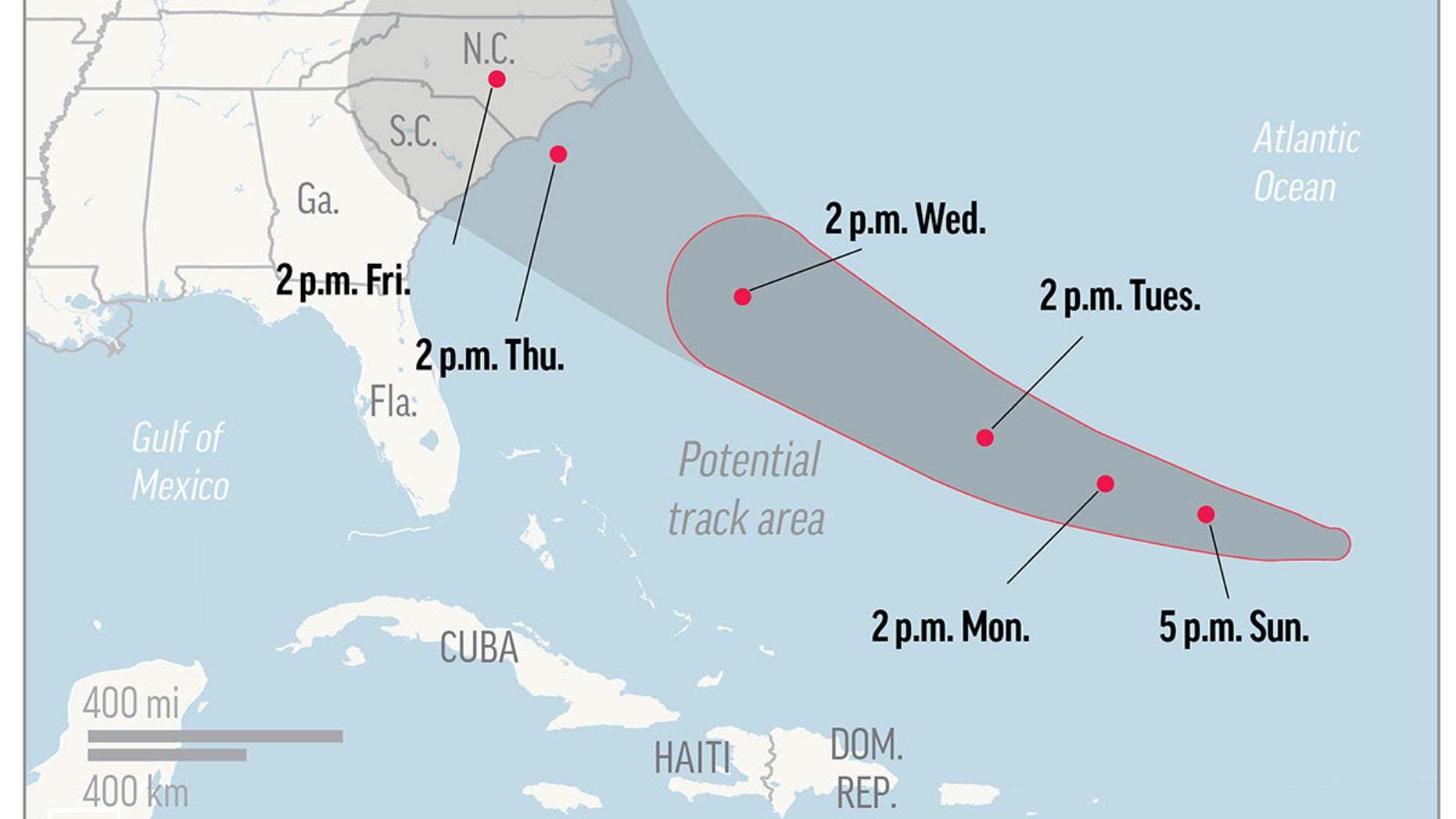 Map shows probable path of Hurricane Florence. ; 1c x 3 inches; 46.5 mm x 76 mm;