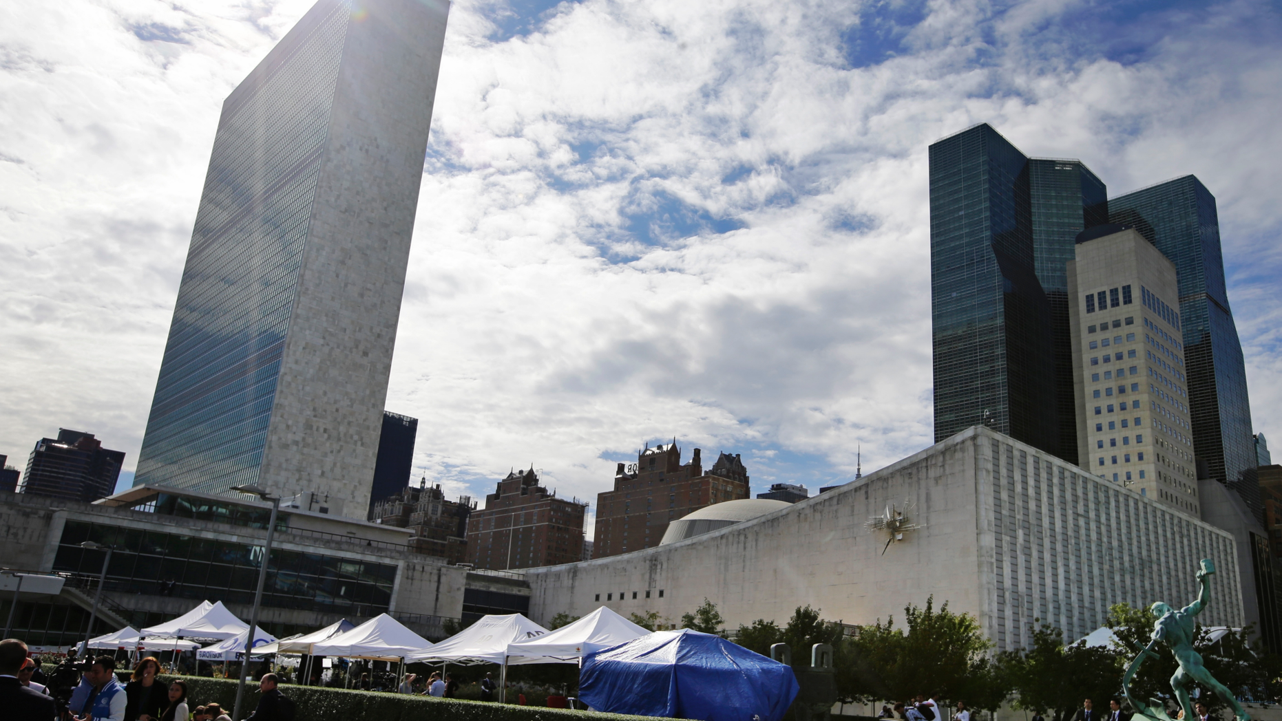 Members of the media gather at the United Nations headquarters during the 73rd session of the United Nations General Assembly, Thursday, Sept. 27, 2018. (AP Photo/Frank Franklin II)