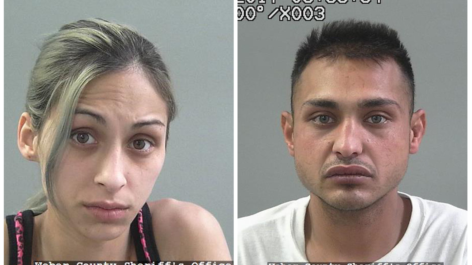 These booking photos provided by Weber County Sheriff's Office, Brenda Emile, left, and Miller Costello, a couple who were arrested Friday, July 7, 2017, in Ogden, Utah, on suspicion of child abuse homicide after police found their three-year-old daughter dead in their home.
