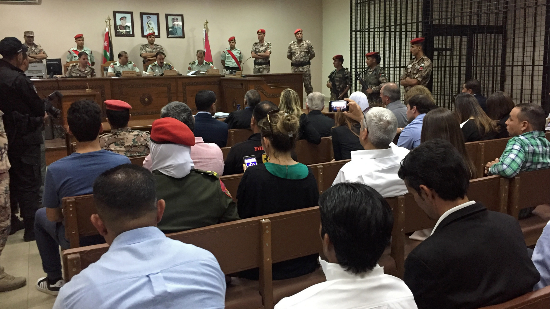 A military court convenes in the case of a Jordanian soldier accused of shooting to death three U.S. military trainers at the gate of an air base, in Amman, Jordan, Monday. July 17, 2017.