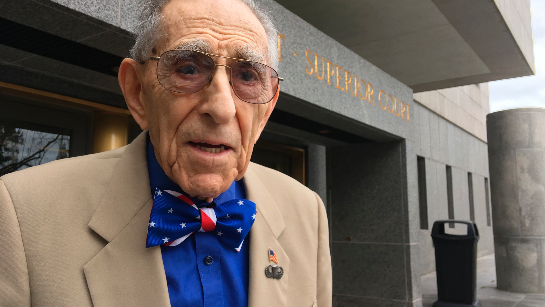 In this Monday, Sept. 24, 2018, photo attorney Morton Katz poses outside Superior Court in Hartford, Conn. The 99-year-old attorney works as a special public defender and says he has no plans to retire. (AP Photo/Pat Eaton-Robb)