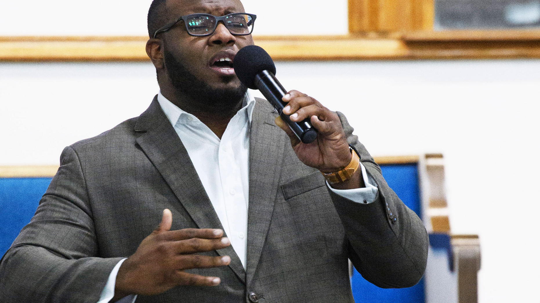 This Sept. 21, 2017, photo provided by Harding University in Search, Ark., shows Botham Jean leading worship at a university presidential reception in Dallas. Authorities said Friday, Sept. 7, 2018, that a Dallas police officer returning home from work shot and killed Jean, a neighbor, after she said she mistook his apartment for her own. The officer called dispatch to report that she had shot the man Thursday night, police said. (Jeff Montgomery/Harding University via AP)