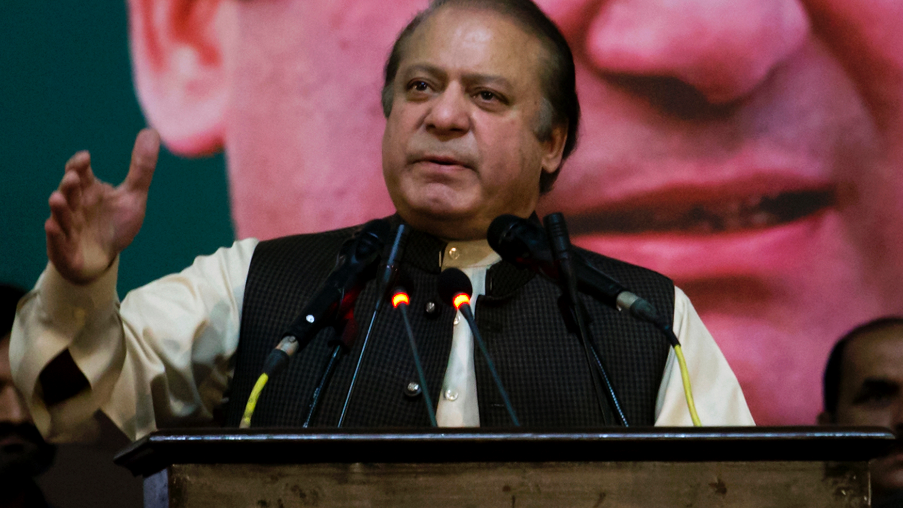FILE - In this Oct. 3, 2017 file photo, former Pakistani Prime Minister Nawaz Sharif addresses his Pakistan Muslim League supporters during a party general council meeting in Islamabad, Pakistan. On Wednesday, Sept. 19, 2018, a Pakistani court suspended the prison sentences of Sharif, his daughter and son-in-law, and set them free on bail pending their appeal hearings. The Islamabad High Court made the decision on the corruption case handed down to the Sharifs by an anti-graft tribunal earlier this year. (AP Photo/Anjum Naveed, File)