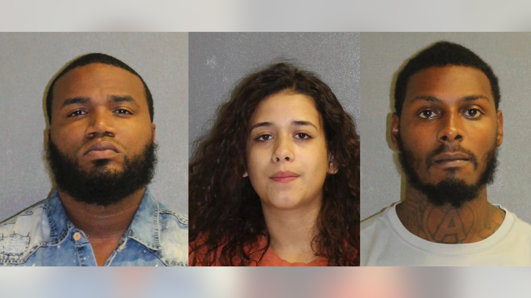 In these photos made available by the Volusia County Dept. of Corrections, Fla., shows Kelsey McFoley, left, Melissa Rios Roque and Benjamin Bascom under arrest, Thursday, Sept. 6, 2018. The three are charged in the death of Carlos Cruz-Echevarria. Echevarria was to give a deposition in a road rage case against McFoley. Bascom is accused as the shooter, Rios Roque assisted in planning the shooting and helped Bascom get away while McFoley hired to killed Eecevarria. (Volusia County Dept. of Corrections via AP)
