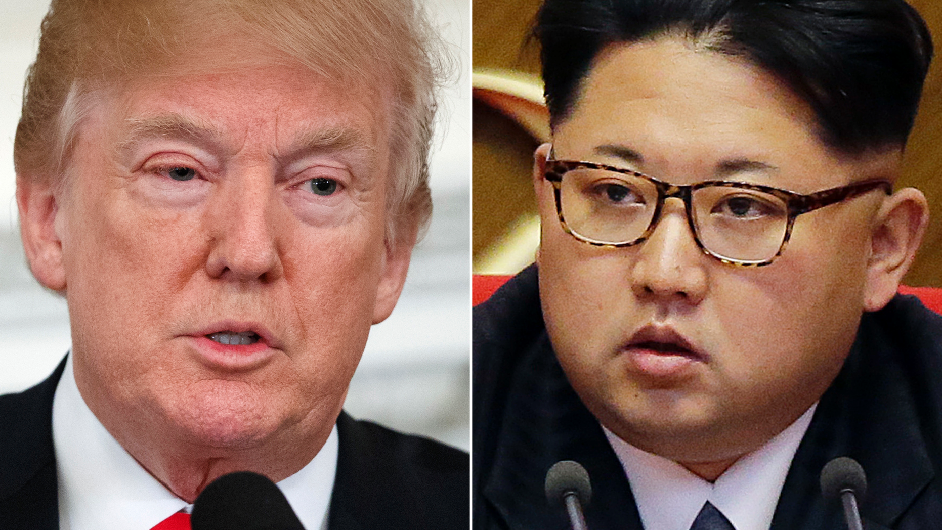 FILE - This combination of two file photos shows U.S. President Donald Trump, left, speaking in the State Dining Room of the White House, in Washington on Feb. 26, 2018, and North Korean leader Kim Jong Un attending in the party congress in Pyongyang, North Korea on May 9, 2016. Kim Jong Un is "Little Rocket Man" no more. In the year since Donald Trump's searing, debut UN speech fueled fears of nuclear conflict with North Korea, the two leaders have turned from threats to flattery. But as the U.S. president readies his second address to the world body, likely in Kim's absence, he'll have to address the elephant in the room _ North Korea's continuing reluctance to disarm. (AP Photo/Evan Vucci, Wong Maye-E, File)