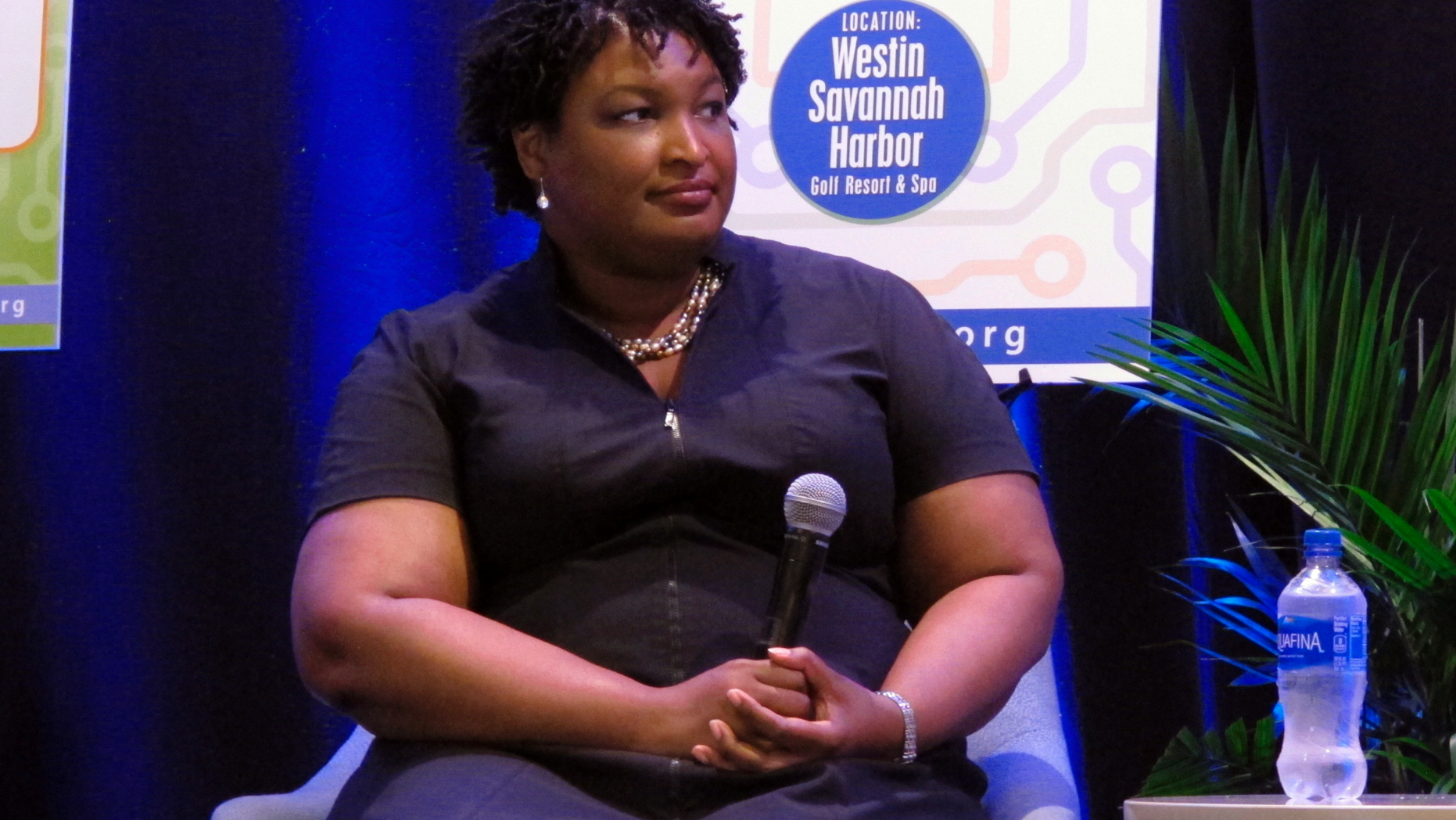 Stacey Abrams, the Democratic nominee for Georgia governor, answers questions Friday, Sept. 21, 2018, during an appearance at a conference of the Georgia Economic Developers Association in Savannah, Ga. Abrams faces Republican Brian Kemp in the general election on Nov. 26, 2018. (AP Photo/Russ Bynum)