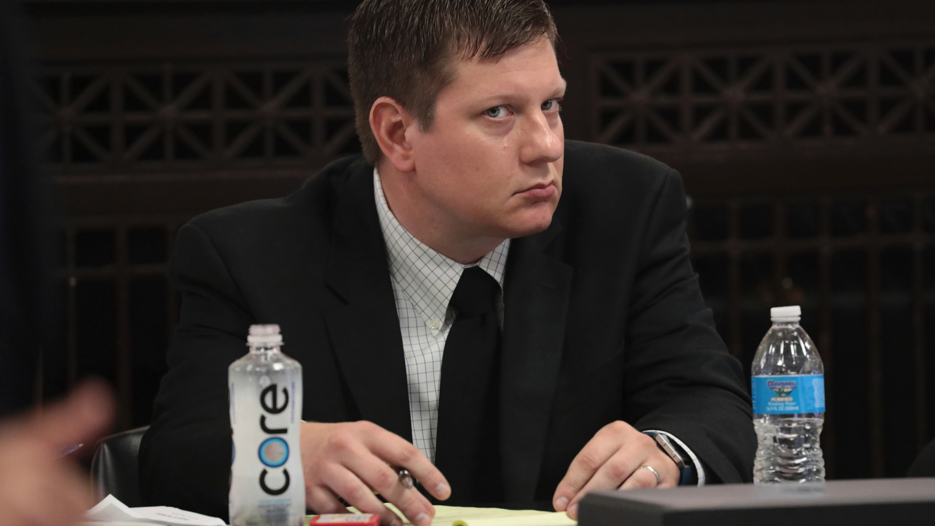 Chicago Police Officer Jason Van Dyke listens during his trial for the shooting death of Laquan McDonald at the Leighton Criminal Court Building, Monday, Sept. 17, 2018 in Chicago. McDonald died during a confrontation with Van Dyke on Oct. 20, 2014, in Chicago. (Antonio Perez/ Chicago Tribune via AP, Pool)