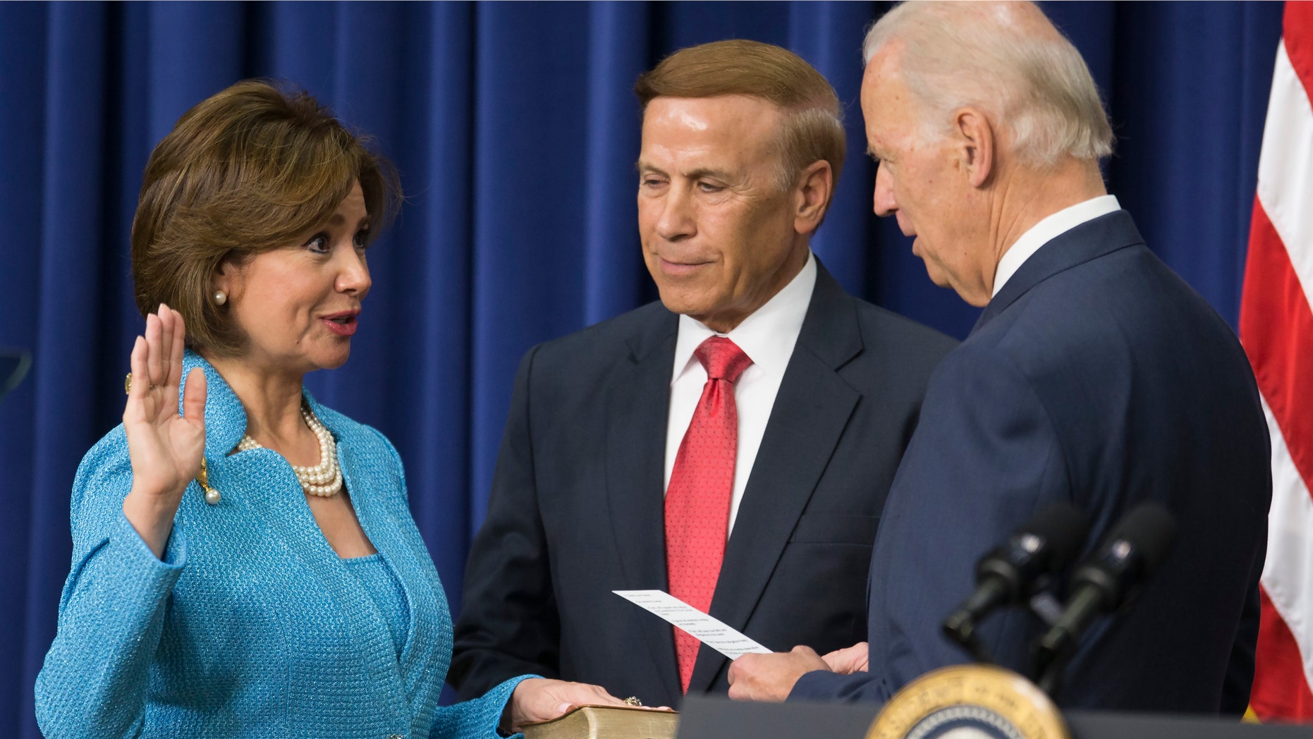 Maria Contreras-Sweet swears in as administrator of the SBA on Monday, April 7, 2014, in Washington.