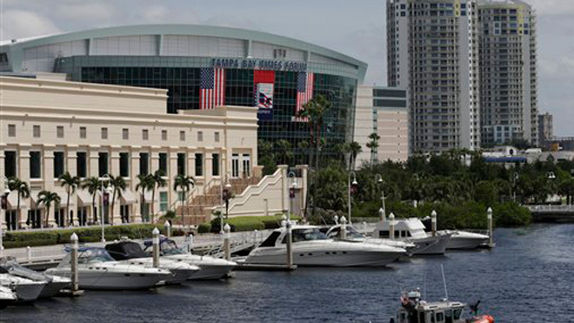 Aug. 25, 2012. : A Coast Guard vessel patrols outside the Tampa Bay Times Forum site of the Republican National Convention in Tampa, Fla.